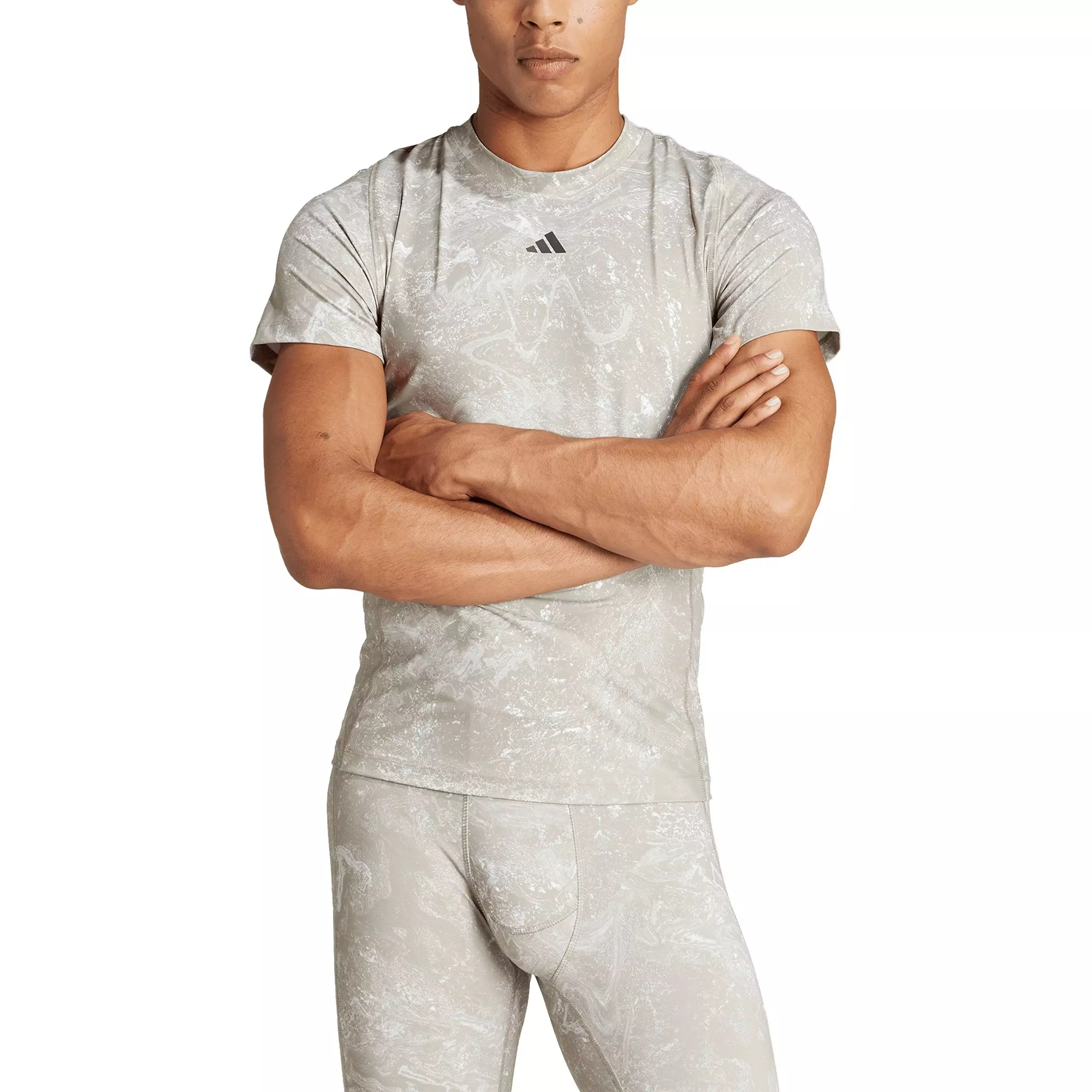 adidas Men's Techfit All Over Printed Training T-Shirt -Silver - SILVER PEBBLE