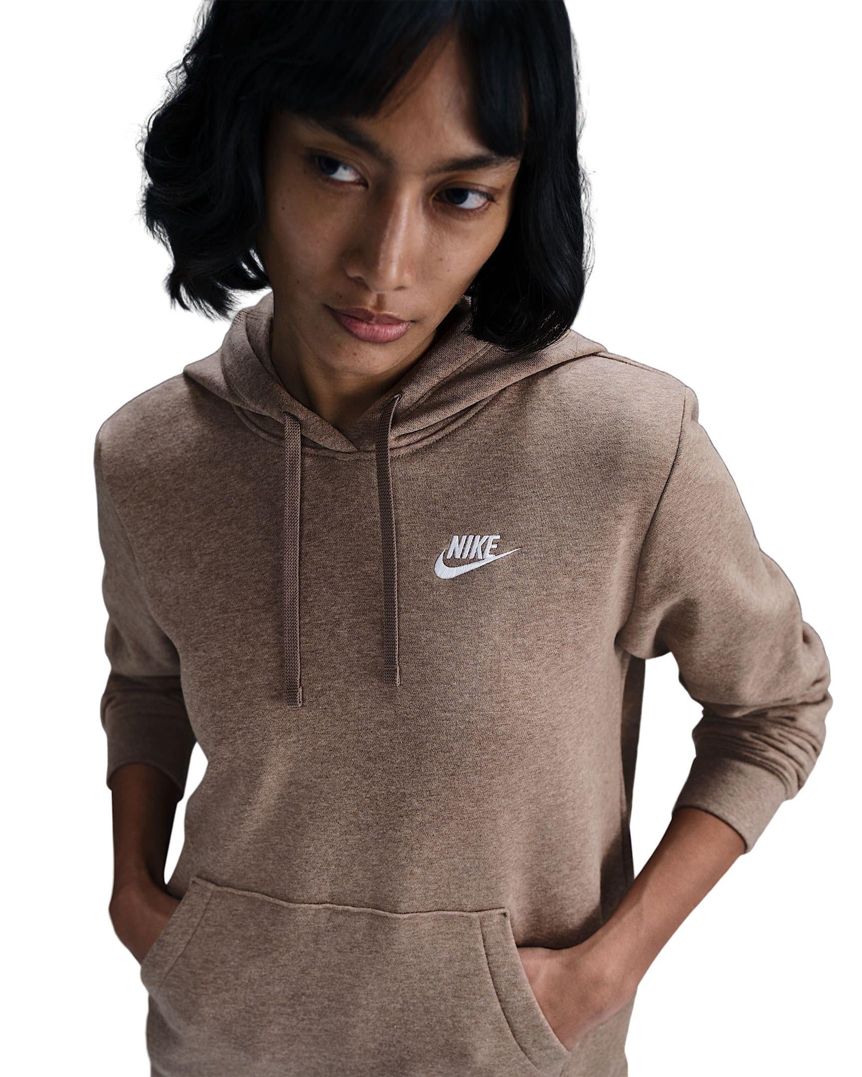 Nike Women's Sportswear Club Fleece Pullover Hoodie -Brown/White - BROWN/WHITE Thumbnail View 1