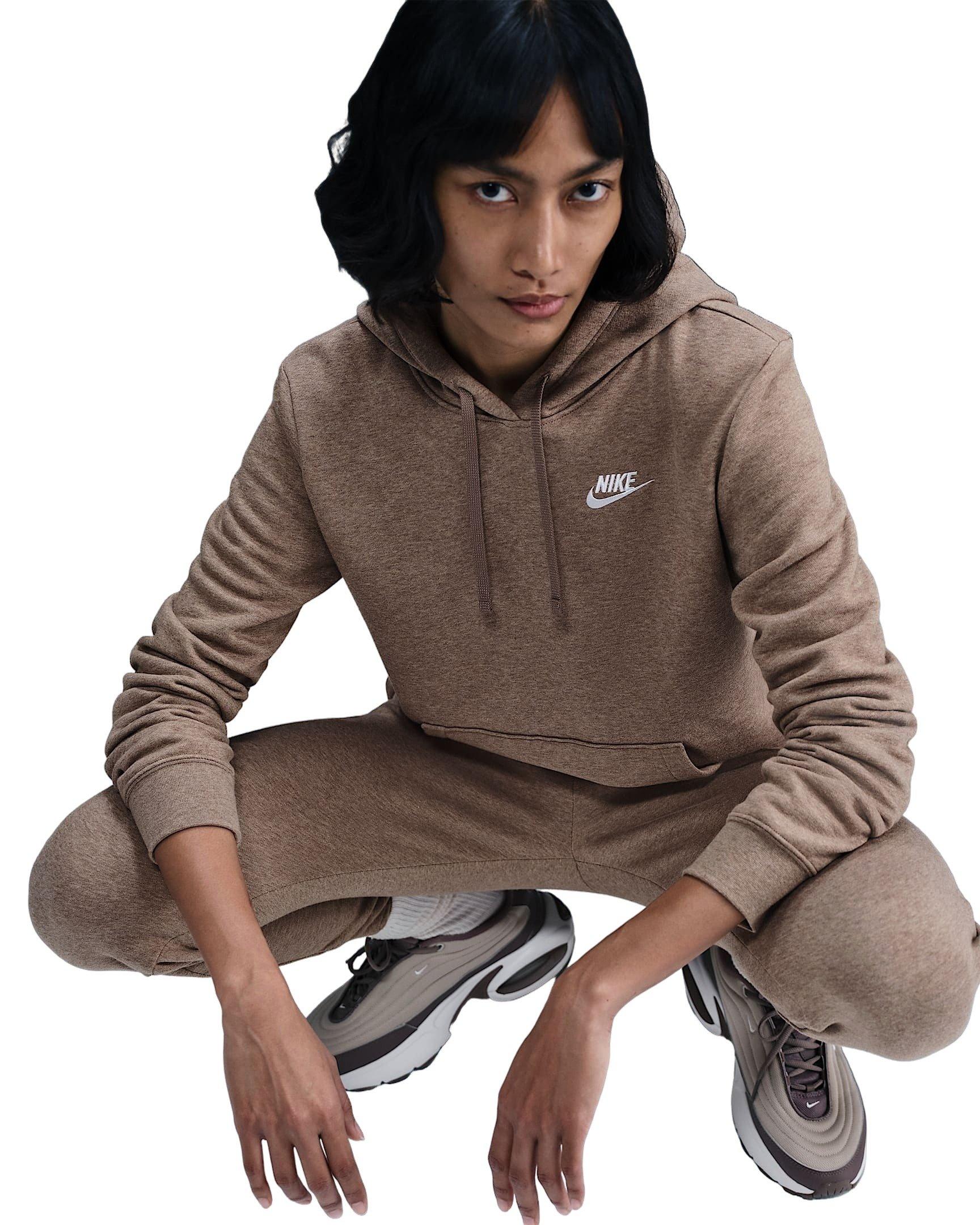 Nike Women's Sportswear Club Fleece Pullover Hoodie - Brown/White - BROWN/WHITE Thumbnail View 3