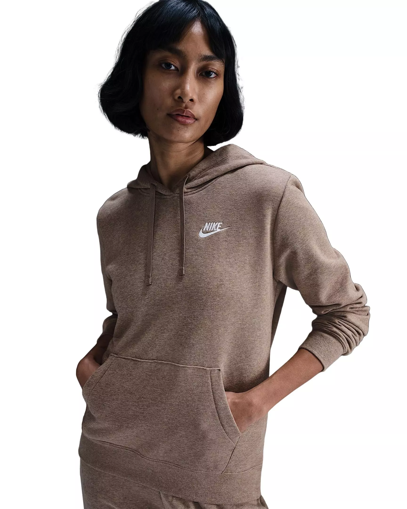 Nike Women's Sportswear Club Fleece Pullover Hoodie - Brown/White - BROWN/WHITE