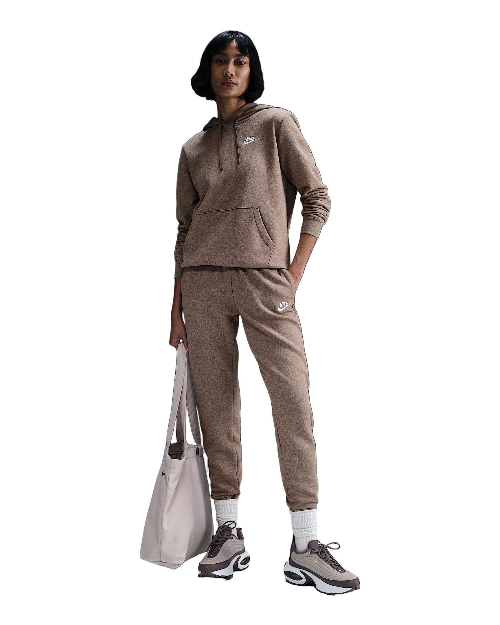 Nike Women's Sportswear Club Fleece Pullover Hoodie -Brown/White - BROWN/WHITE Thumbnail View 5