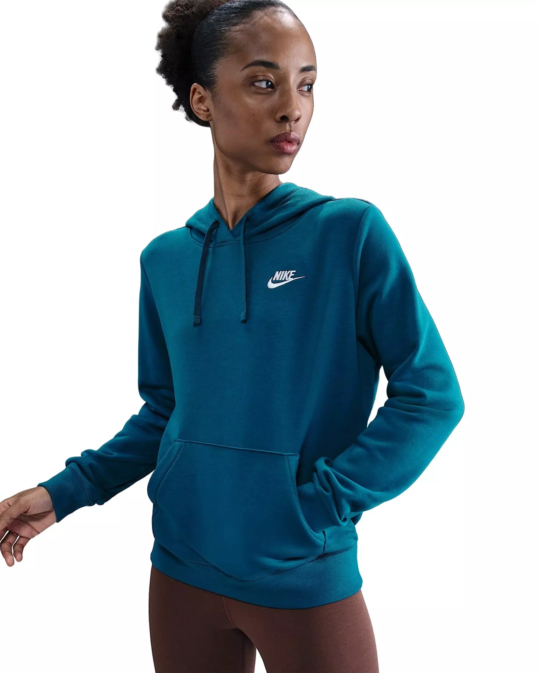 Nike Women's Sportswear Club Fleece Pullover Hoodie - Turquoise/White - TURQUOISE/WHITE