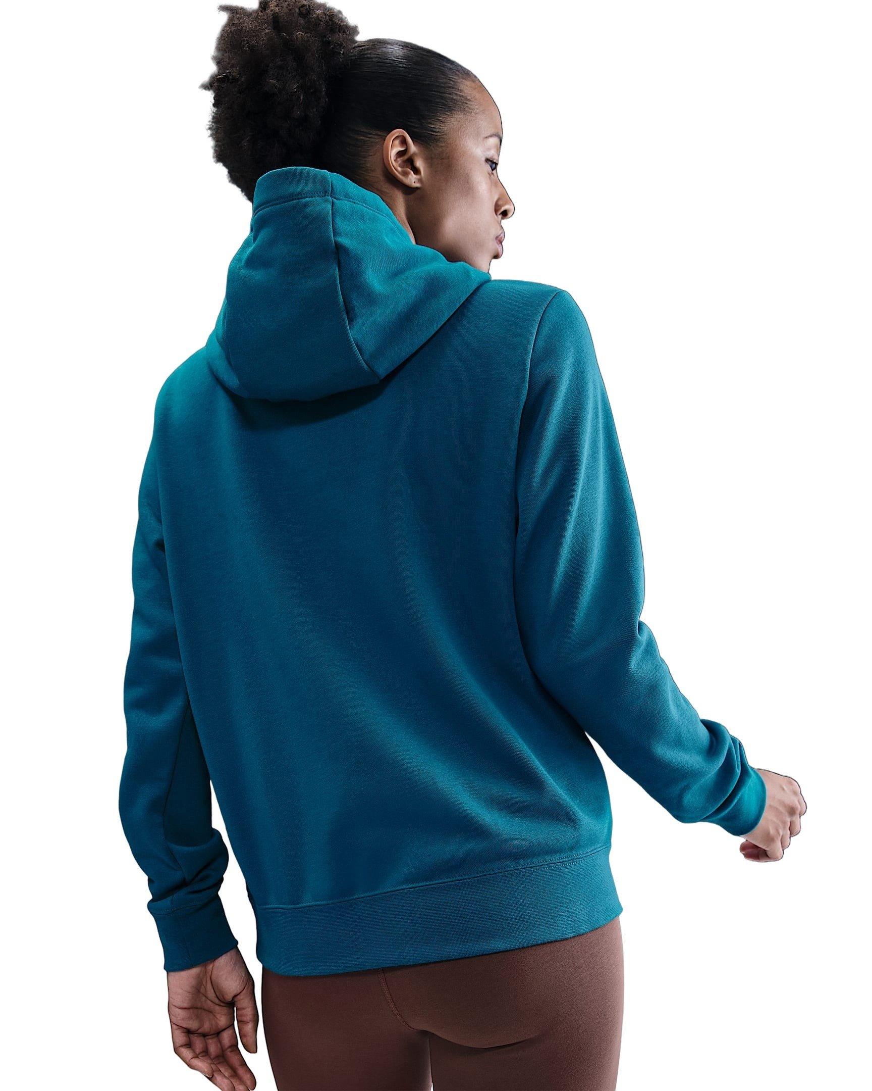 Nike Women's Sportswear Club Fleece Pullover Hoodie -Turquoise/White - TURQUOISE/WHITE Thumbnail View 2