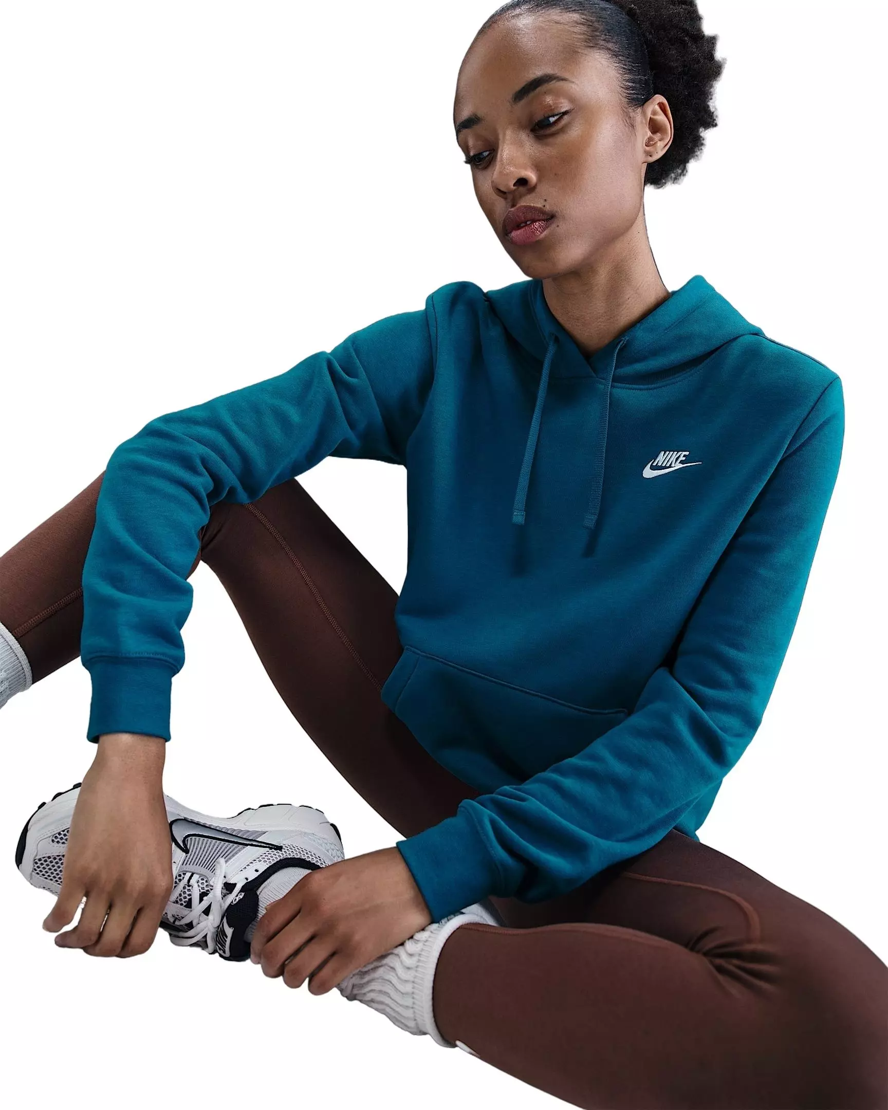Nike Women's Sportswear Club Fleece Pullover Hoodie -Turquoise/White - TURQUOISE/WHITE