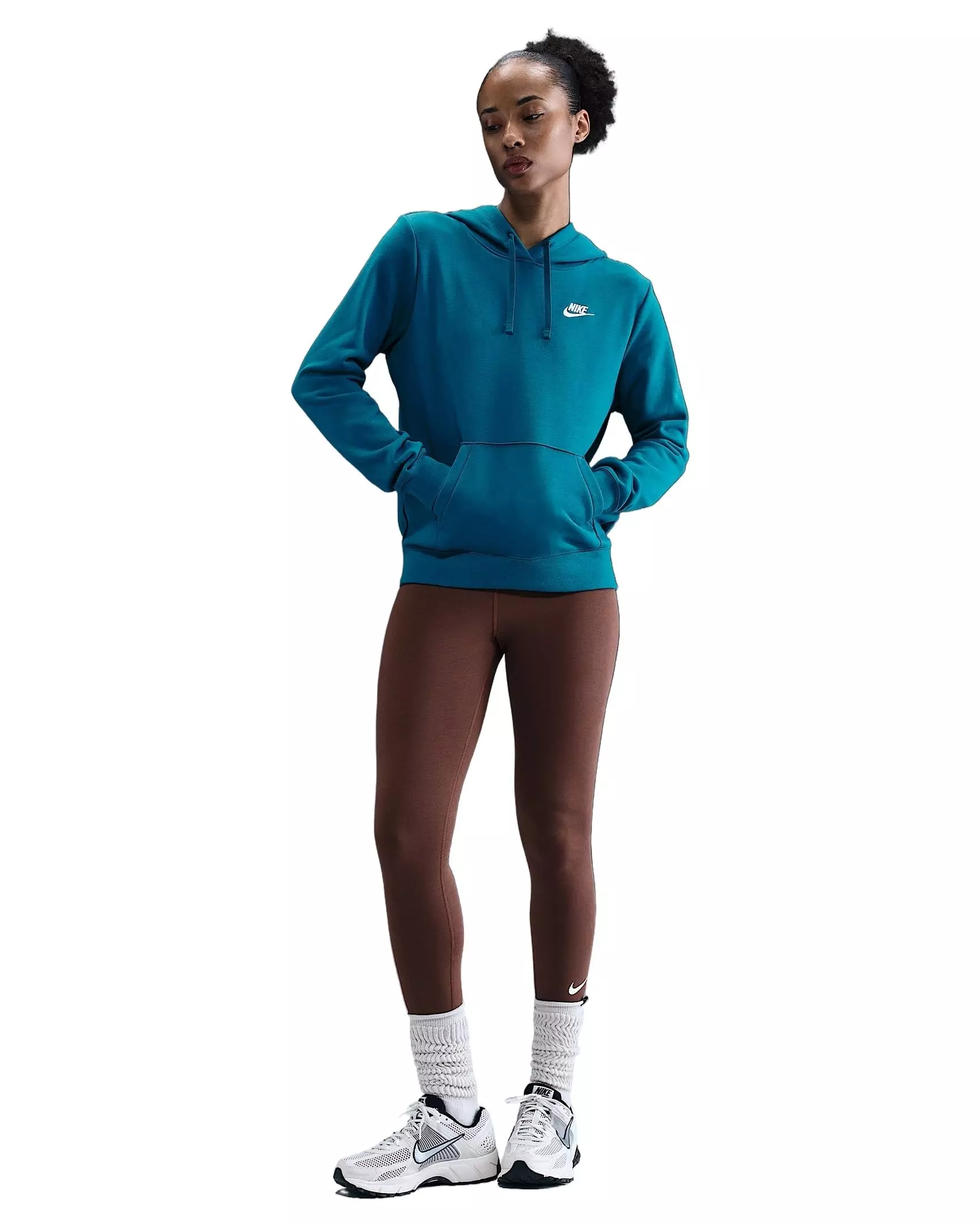 Nike Women's Sportswear Club Fleece Pullover Hoodie - Turquoise/White - TURQUOISE/WHITE