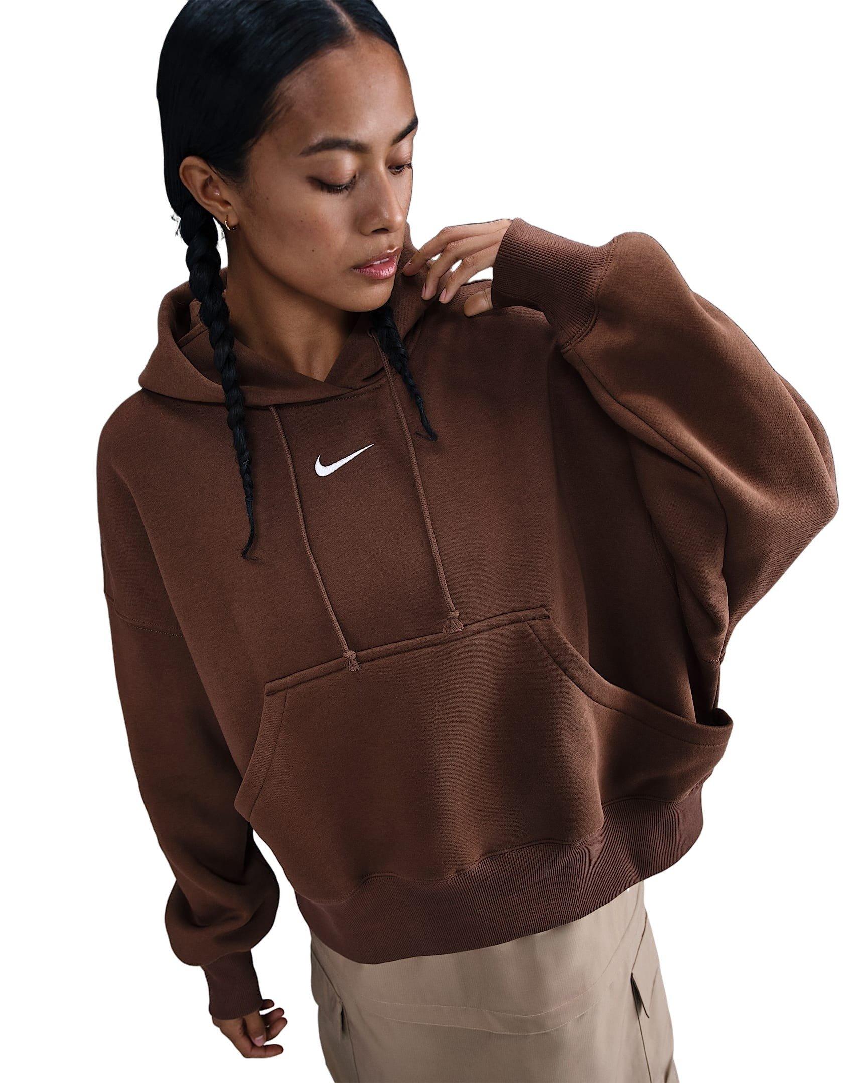 Nike Women's Sportswear Phoenix Fleece Over-Oversized Pullover Hoodie -Brown - BROWN Thumbnail View 1