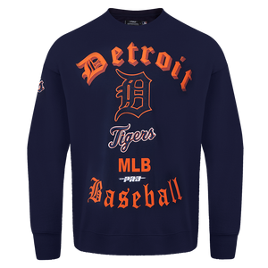 Pro Standard Men's MLB Detroit Tigers Old English Crewneck -Navy