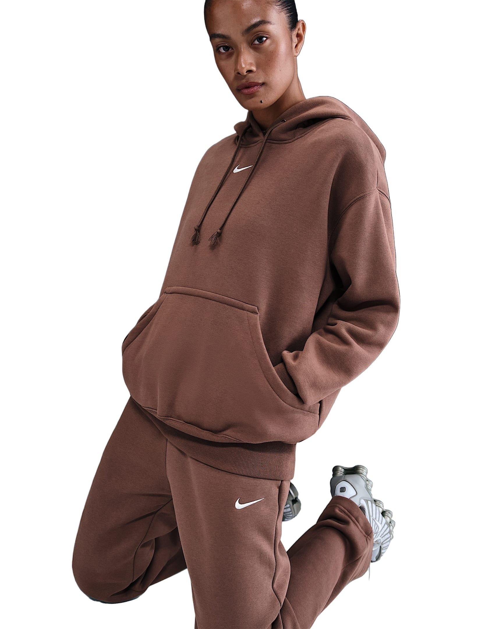 Nike Women's Sportswear Phoenix Fleece Oversized Pullover Hoodie - Brown - BROWN Thumbnail View 3