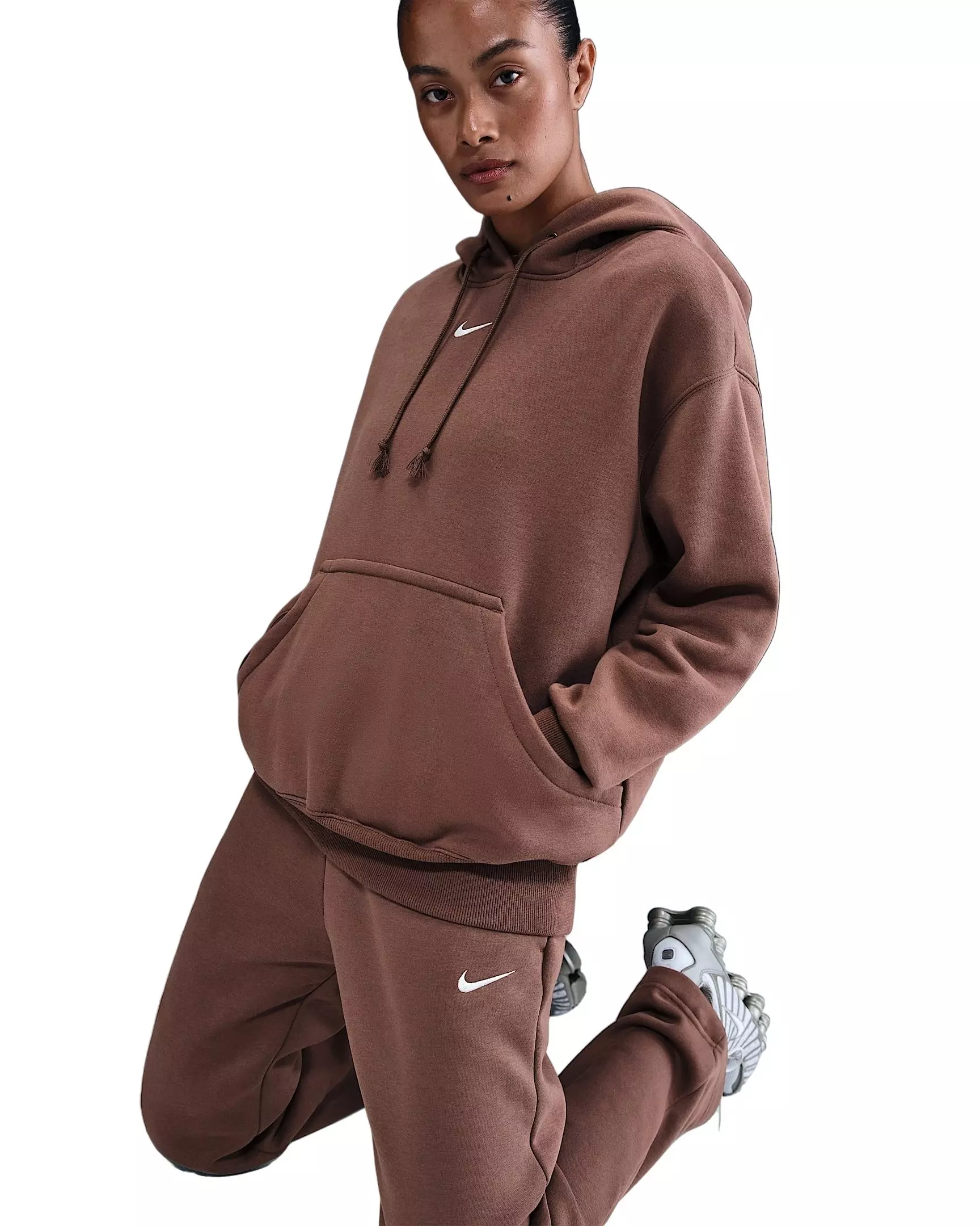 Nike Women's Sportswear Phoenix Fleece Oversized Pullover Hoodie -Brown - BROWN