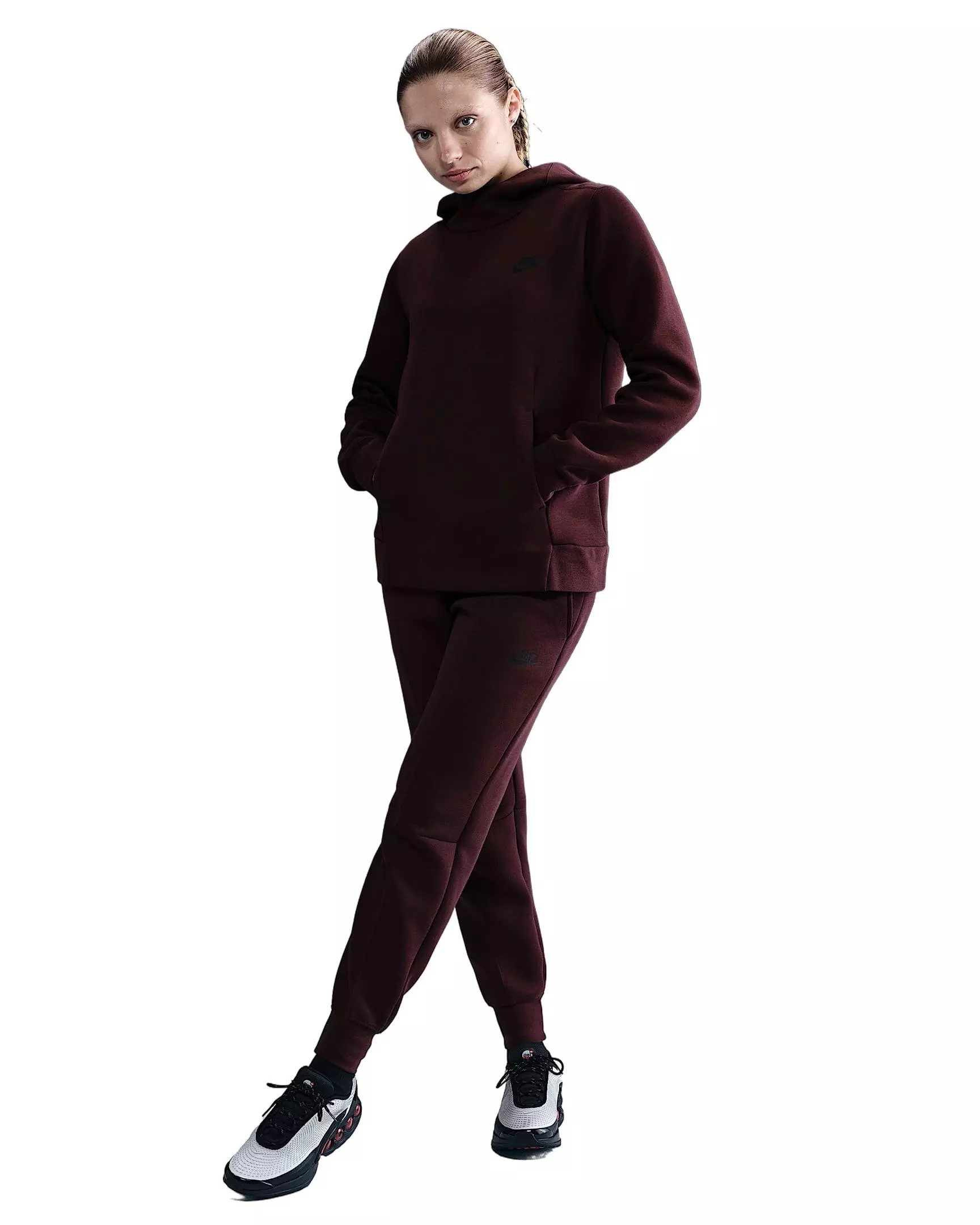 Nike Women's Sportswear Tech Fleece Hoodie -Burgundy - BURGUNDY