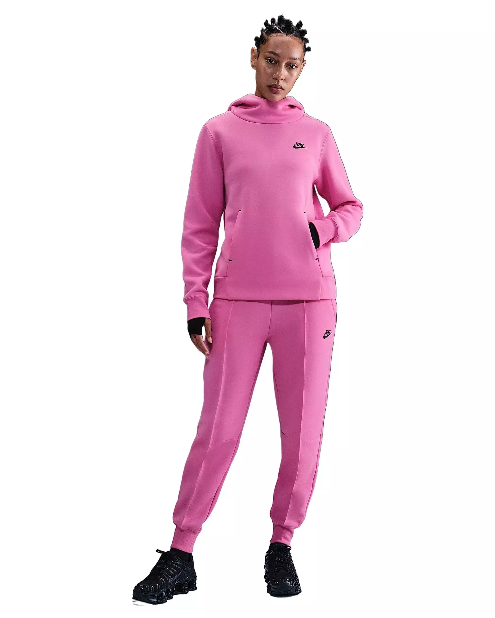 Nike Women's Sportswear Tech Fleece Hoodie - Pink/Black - PINK/BLACK