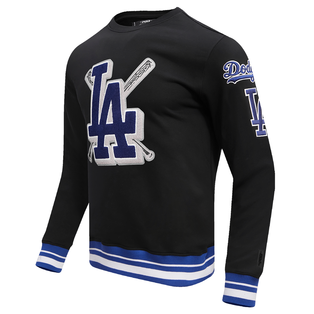 Pro Standard Men's MLB Los Angeles Dodgers Mashup Rib Crewneck - Black/Blue - BLACK/BLUE Thumbnail View 3