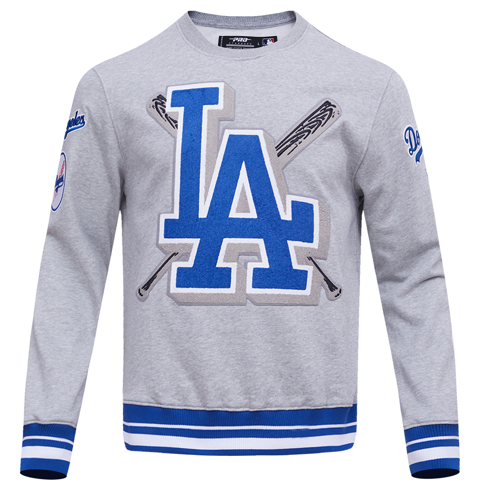 Pro Standard Men's MLB Los Angeles Dodgers Mashup Rib Crewneck - Grey/Blue - GREY/BLUE Thumbnail View 1