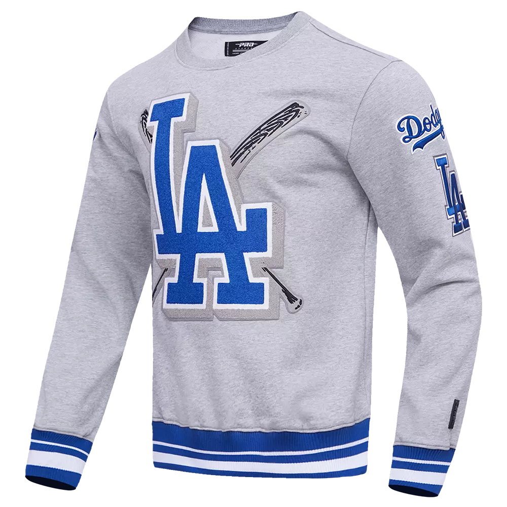 Pro Standard Men's MLB Los Angeles Dodgers Mashup Rib Crewneck -Grey/Blue - GREY/BLUE