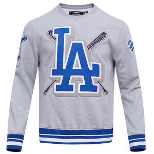 Pro Standard Men's MLB Los Angeles Dodgers Mashup Rib Crewneck -Grey/Blue