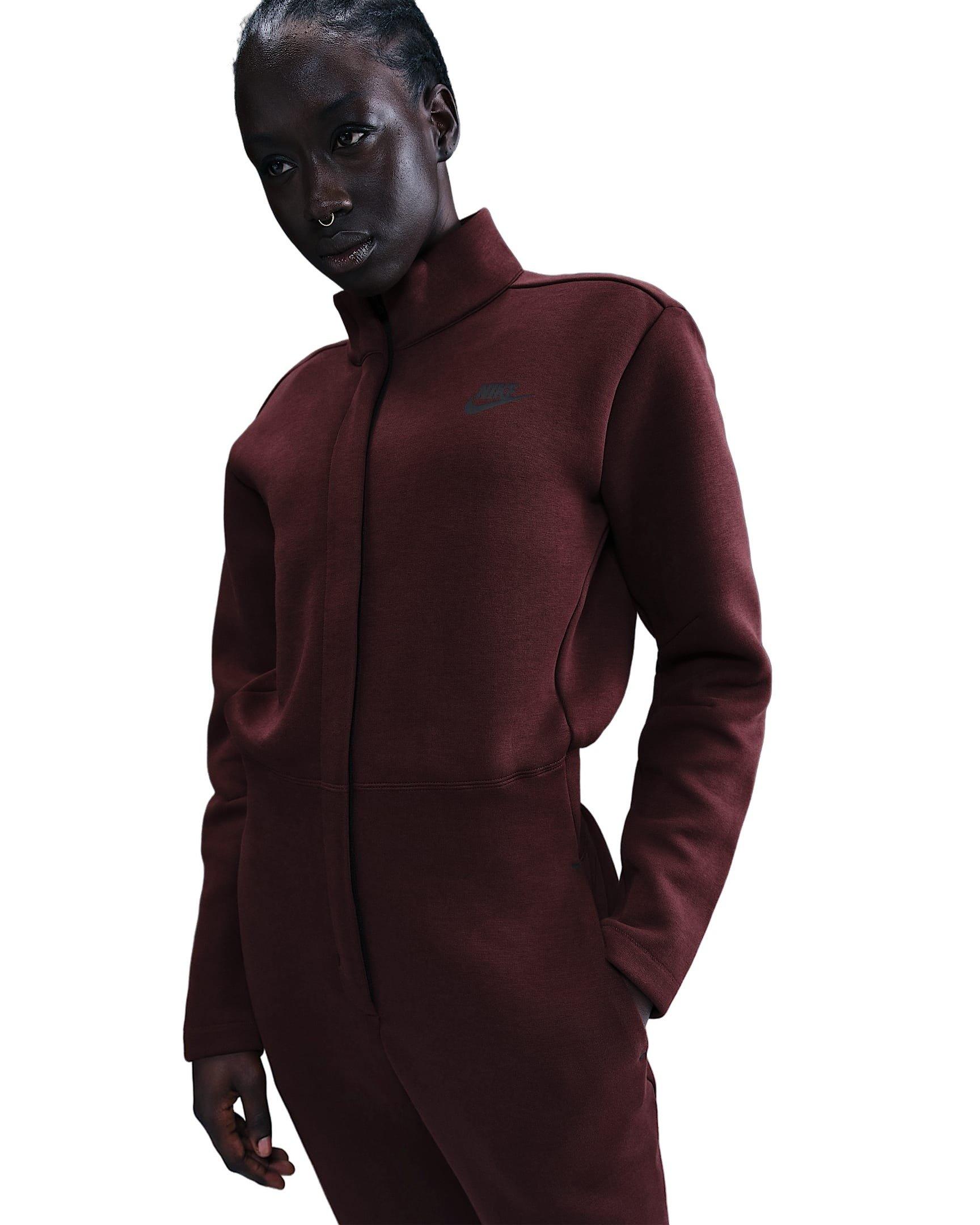 Nike Women's Sportswear Tech Fleece Jumpsuit -Burgundy - BURGUNDY Thumbnail View 4