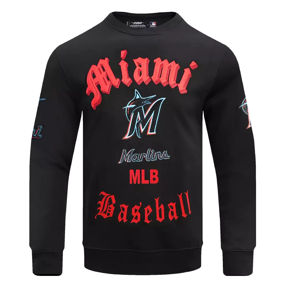 Pro Standard Men's MLB Miami Marlins Old English Crewneck -Black - BLACK