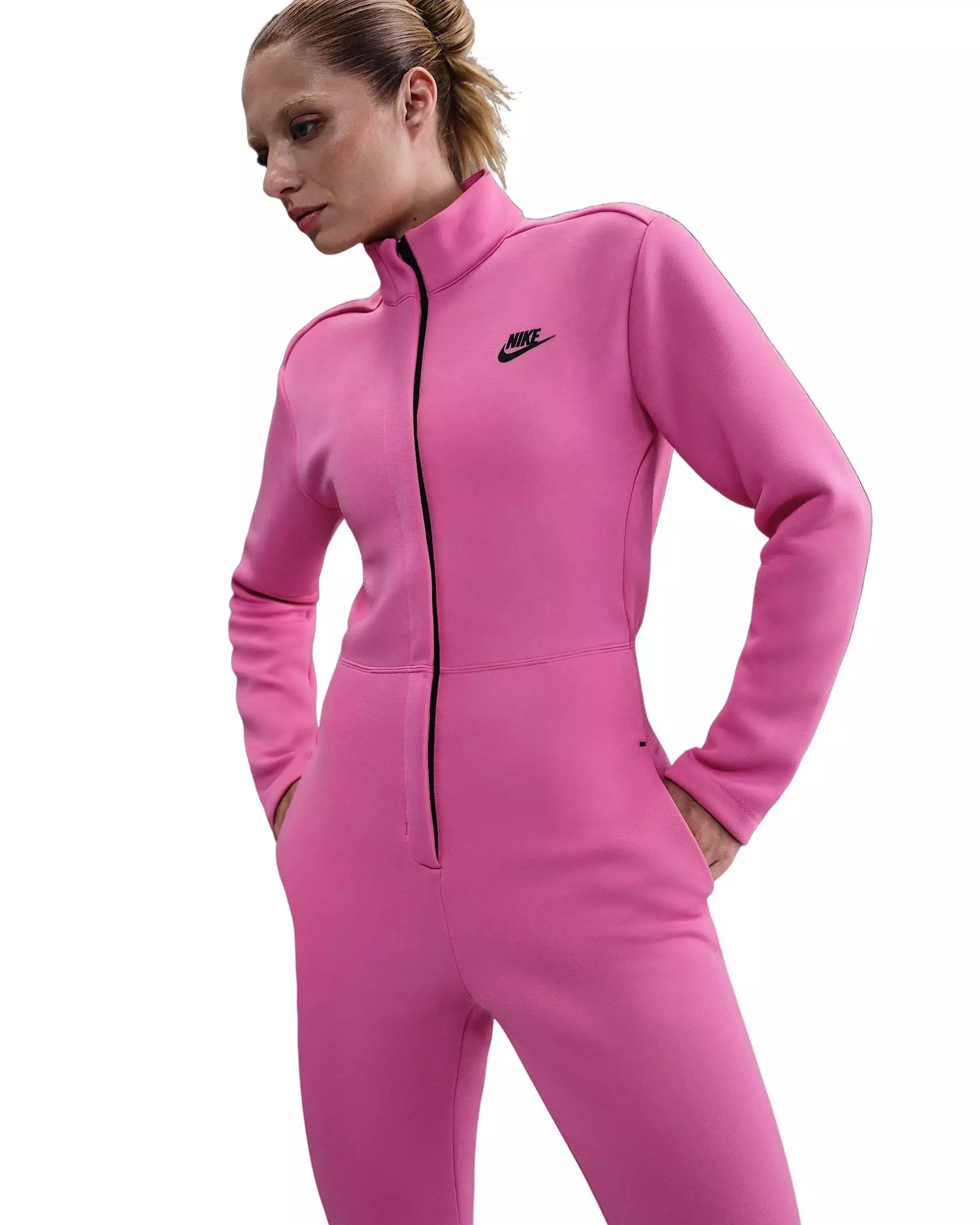 Nike Women's Sportswear Tech Fleece Jumpsuit -Pink/Black - PINK/BLACK