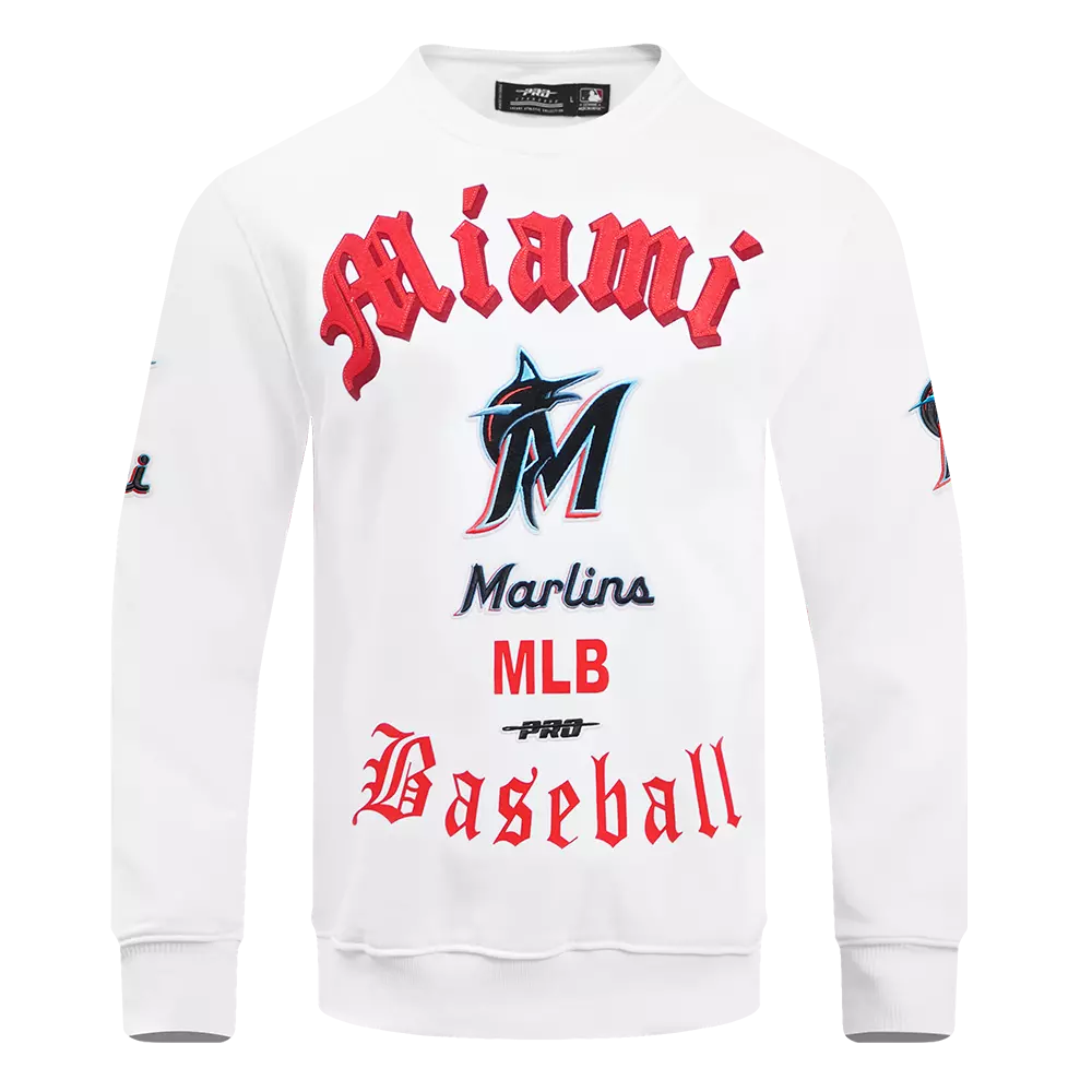 Pro Standard Men's MLB Miami Marlins Old English Crewneck -White - WHITE