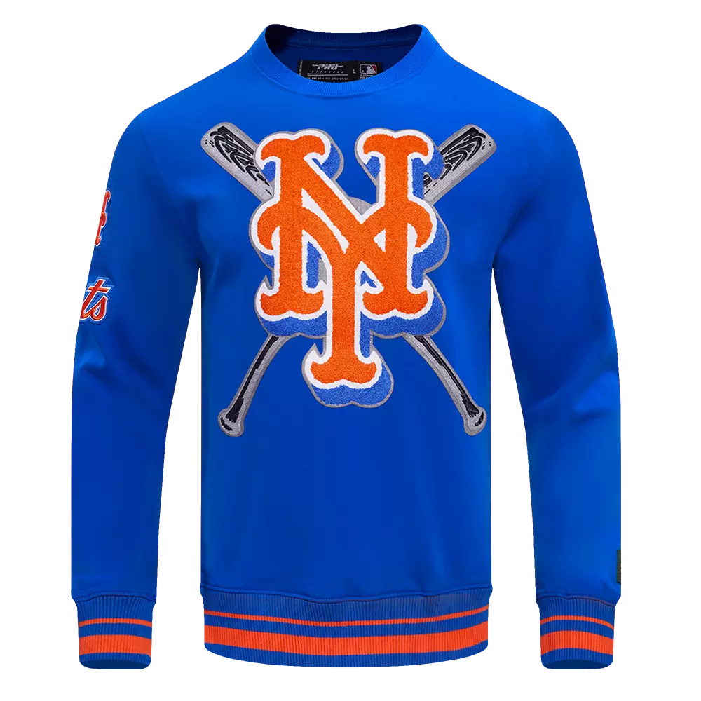 Pro Standard Men's MLB New York Mets Mashup Rib Crewneck - Royal/Orange - ROYAL/ORANGE