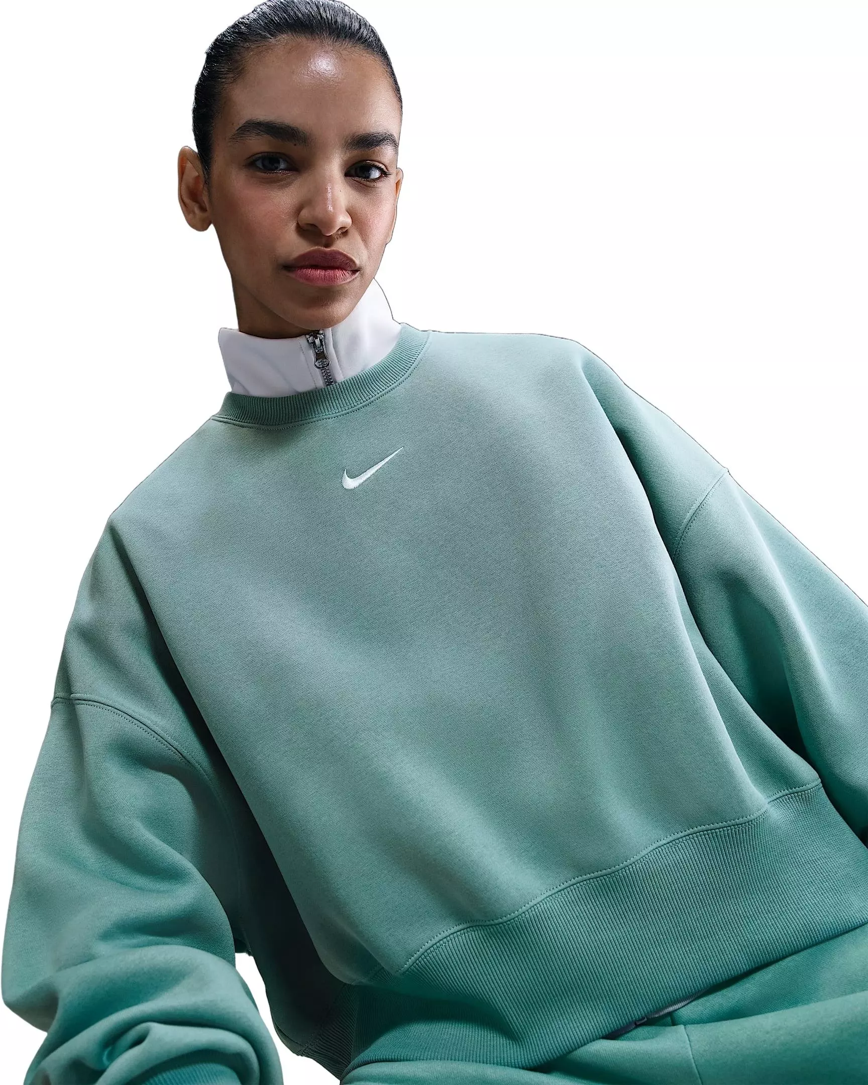 Nike Women's Sportswear Phoenix Fleece Over-Oversized Crew-Neck Sweatshirt - Green - GREEN