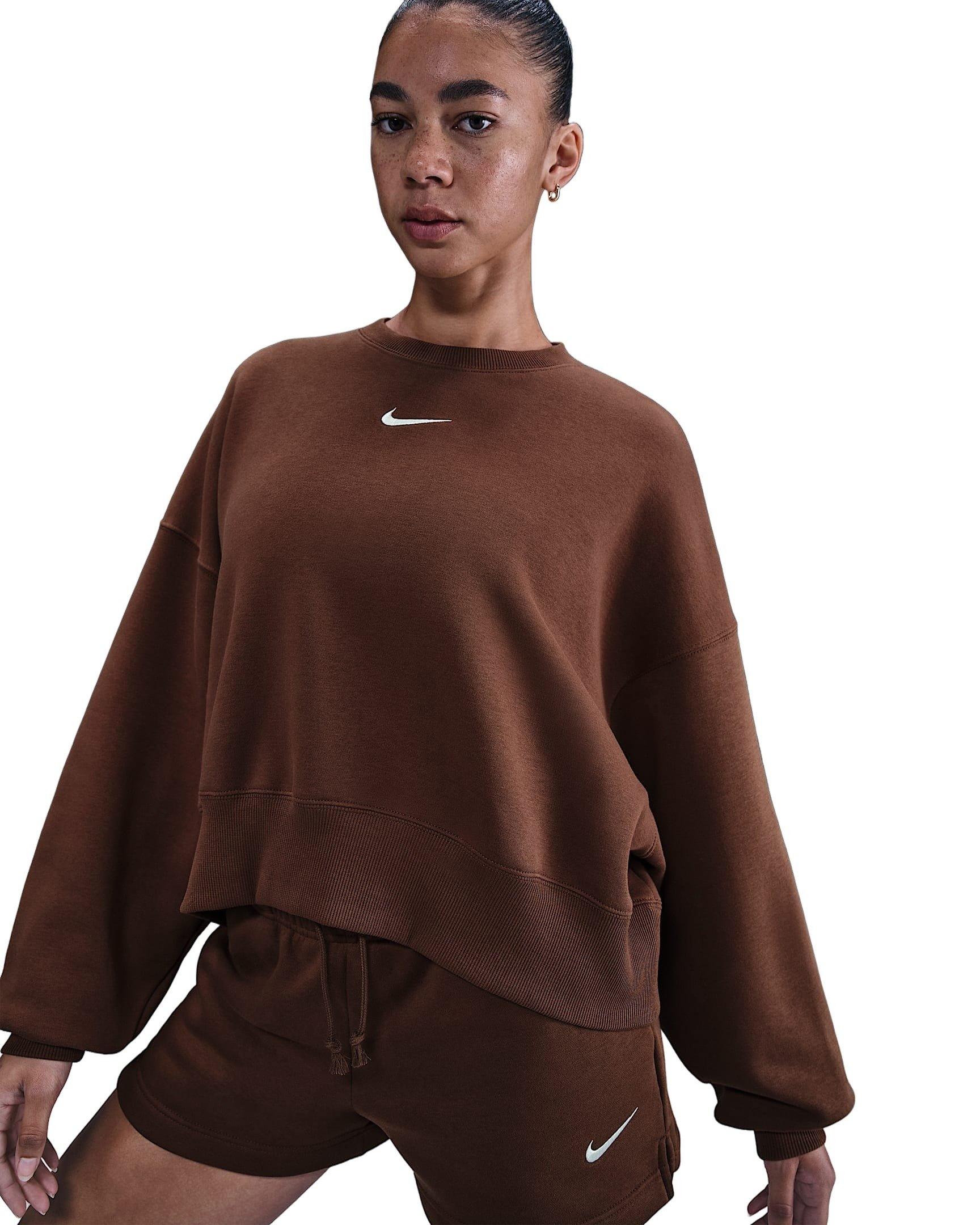 Nike Women's Sportswear Phoenix Fleece Over-Oversized Crew-Neck Sweatshirt -Brown - BROWN Thumbnail View 1