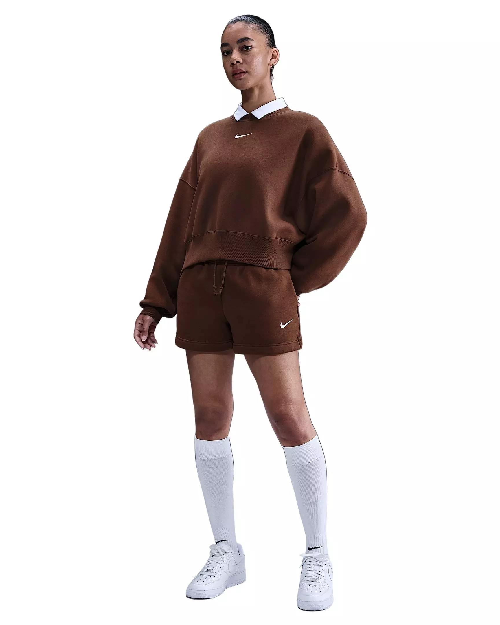 Nike Women's Sportswear Phoenix Fleece Over-Oversized Crew-Neck Sweatshirt -Brown - BROWN