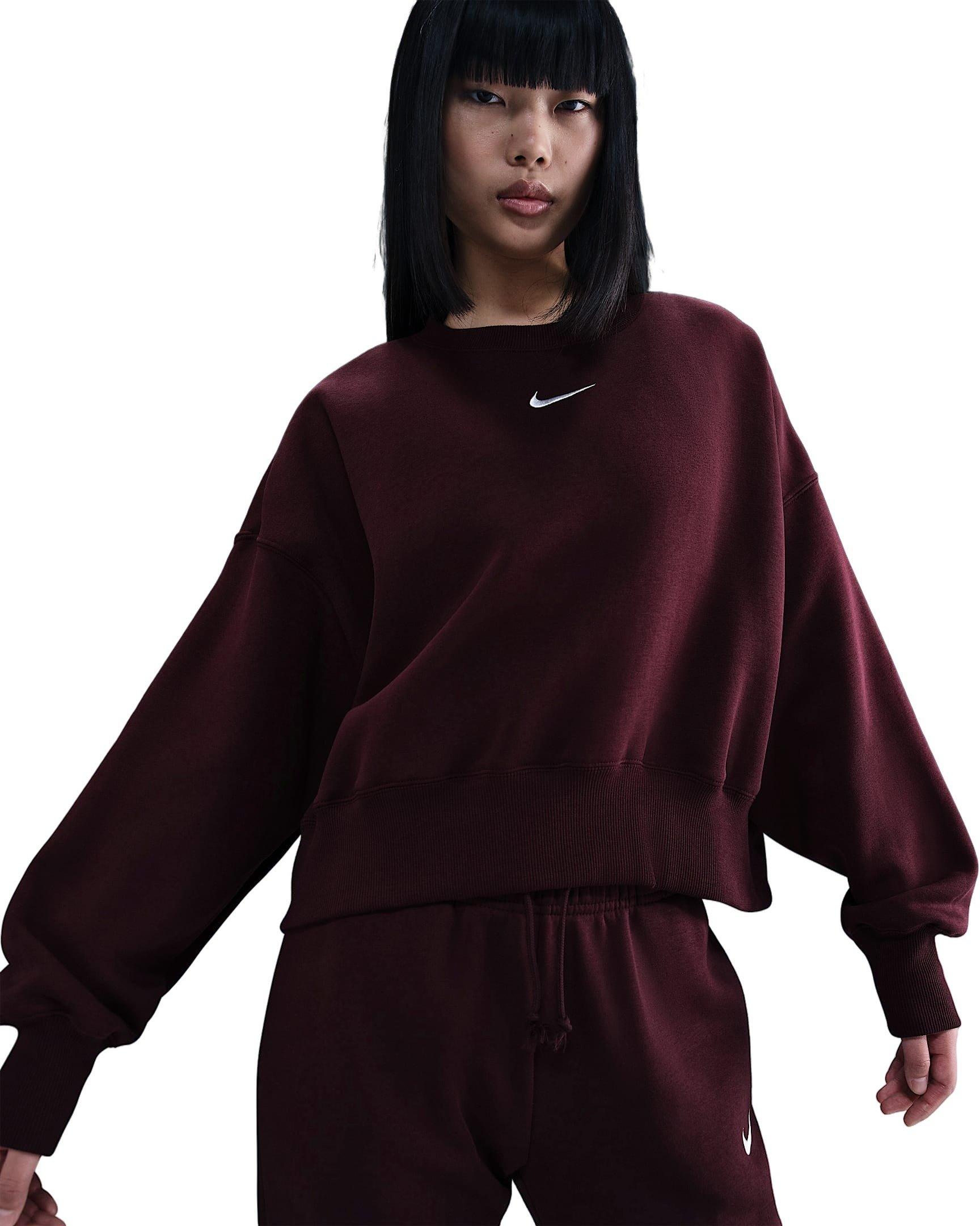 Nike Women's Sportswear Phoenix Fleece Over-Oversized Crew-Neck Sweatshirt -Burgundy - BURGUNDY Thumbnail View 1