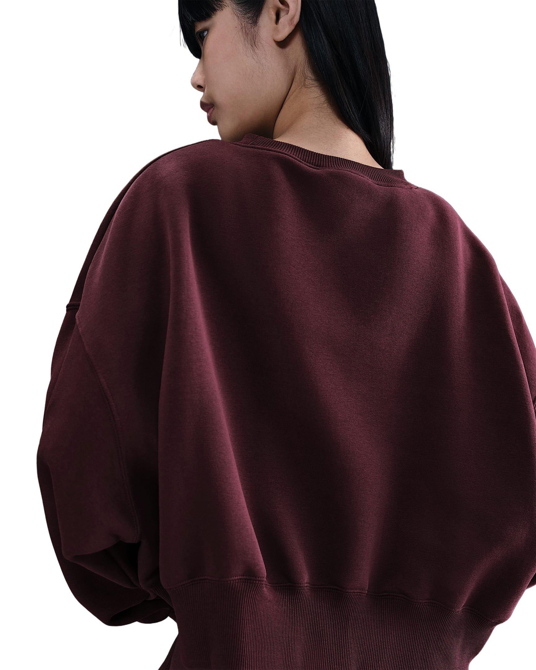Nike Women's Sportswear Phoenix Fleece Over-Oversized Crew-Neck Sweatshirt - Burgundy - BURGUNDY Thumbnail View 2