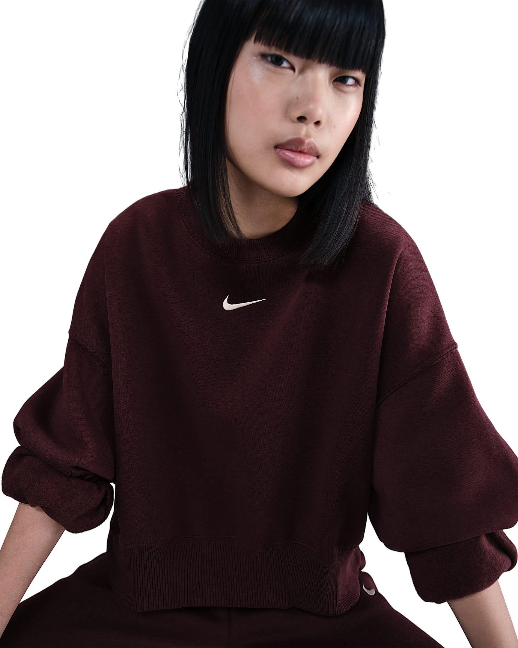 Nike Women's Sportswear Phoenix Fleece Over-Oversized Crew-Neck Sweatshirt - Burgundy - BURGUNDY Thumbnail View 3