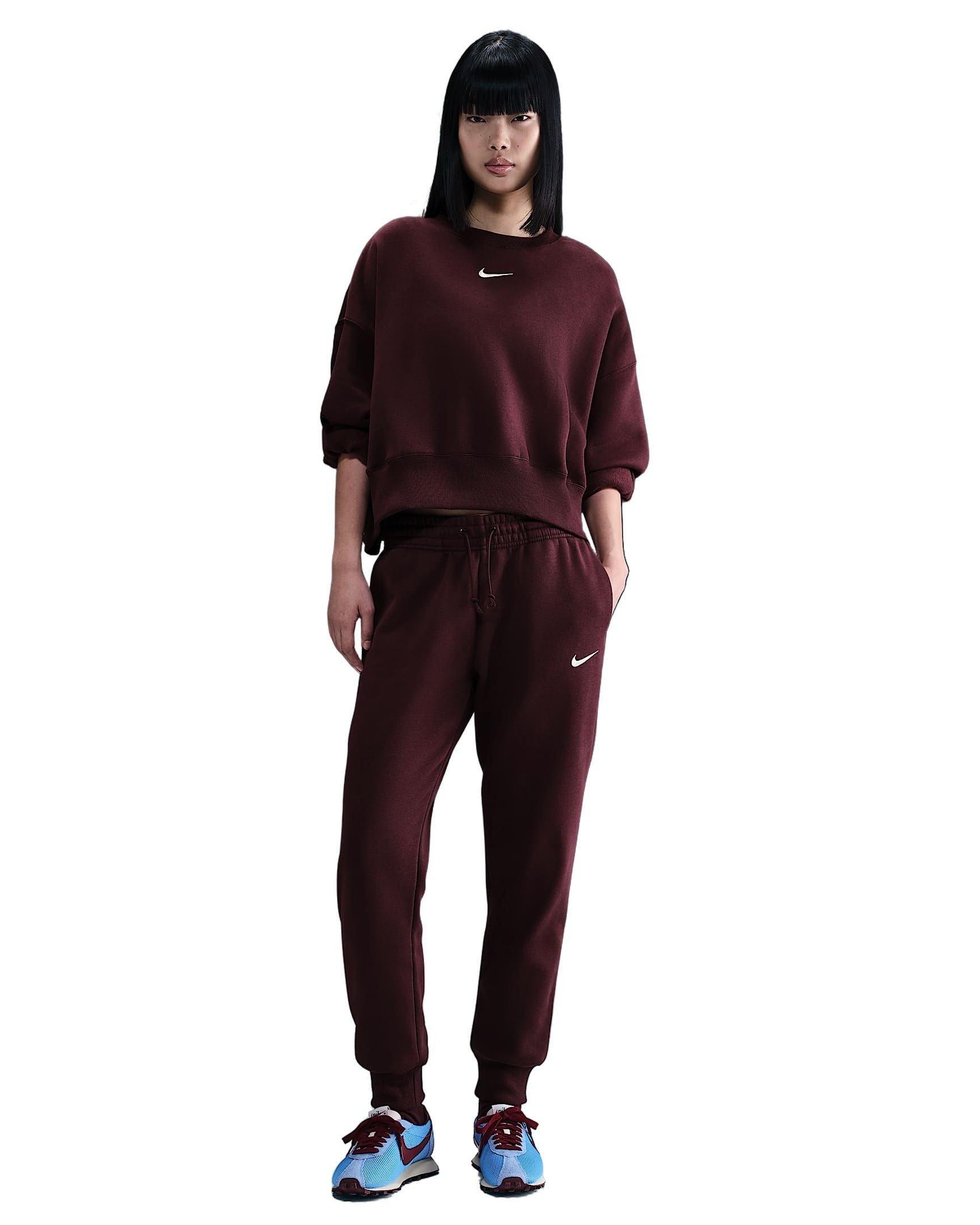 Nike Women's Sportswear Phoenix Fleece Over-Oversized Crew-Neck Sweatshirt - Burgundy - BURGUNDY Thumbnail View 4