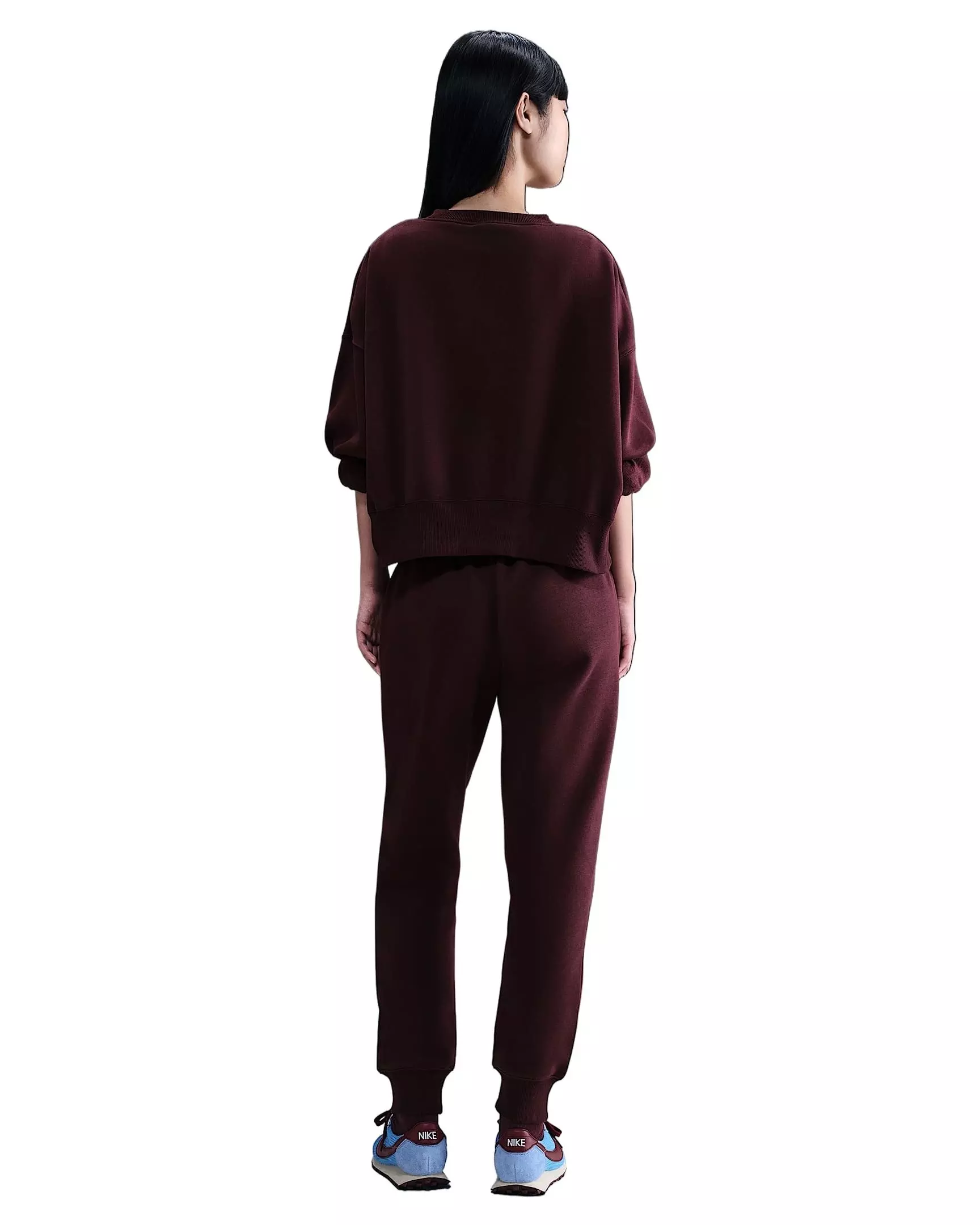 Nike Women's Sportswear Phoenix Fleece Over-Oversized Crew-Neck Sweatshirt -Burgundy - BURGUNDY