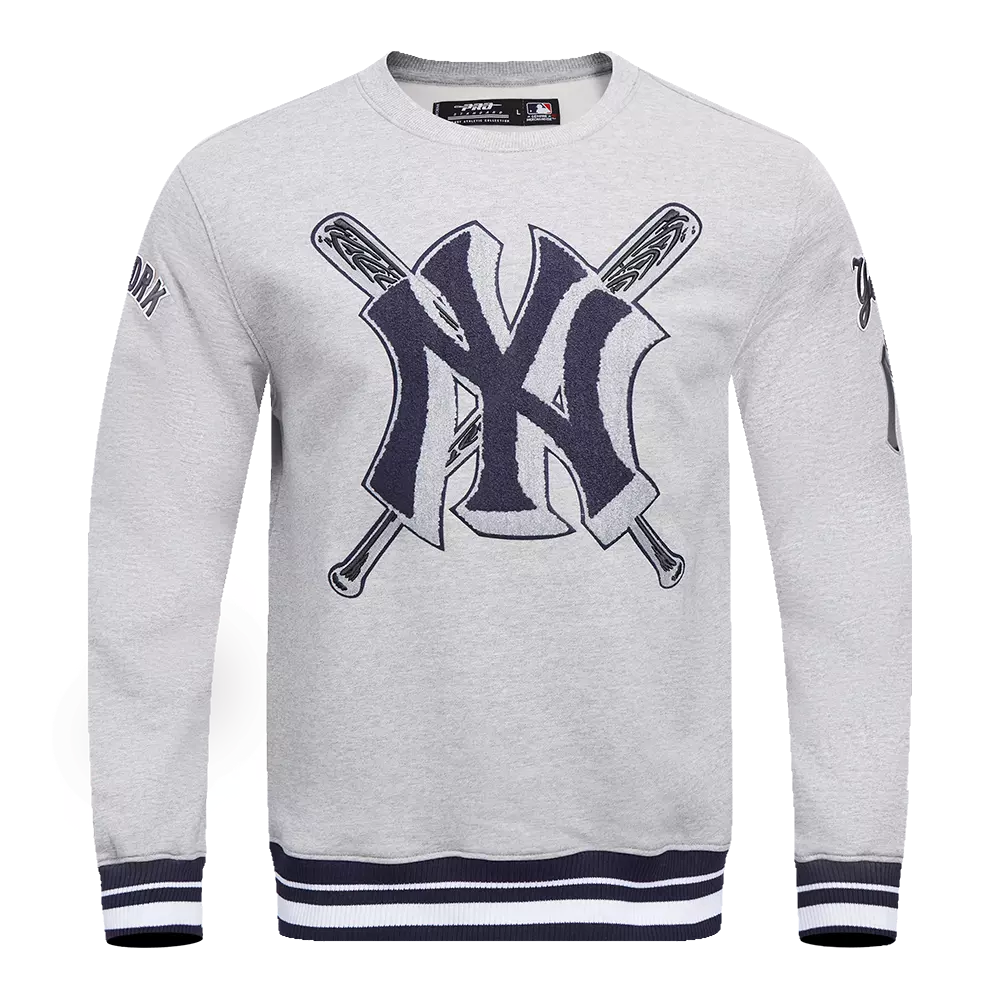 Pro Standard Men's MLB New York Yankees Mashup Rib Crewneck - Grey/Navy - GREY/NAVY