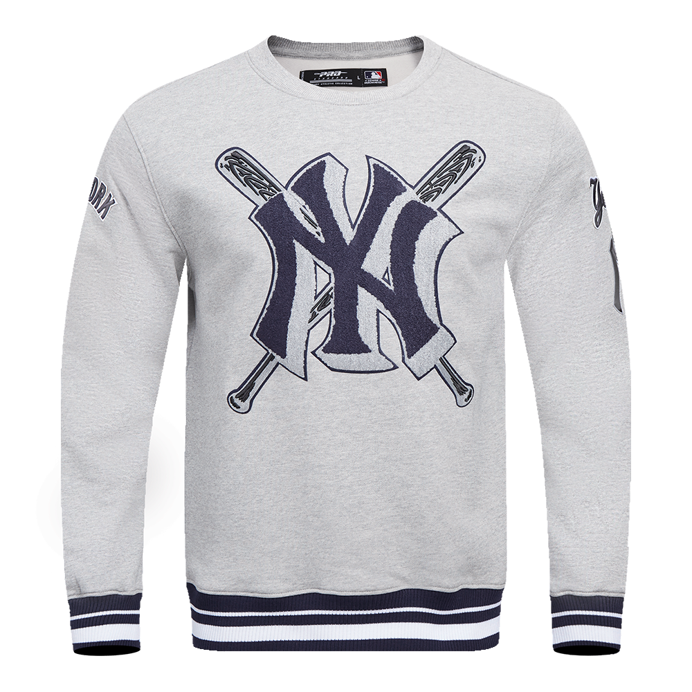 Pro Standard Men's MLB New York Yankees Mashup Rib Crewneck -Grey/Navy - GREY/NAVY Thumbnail View 1