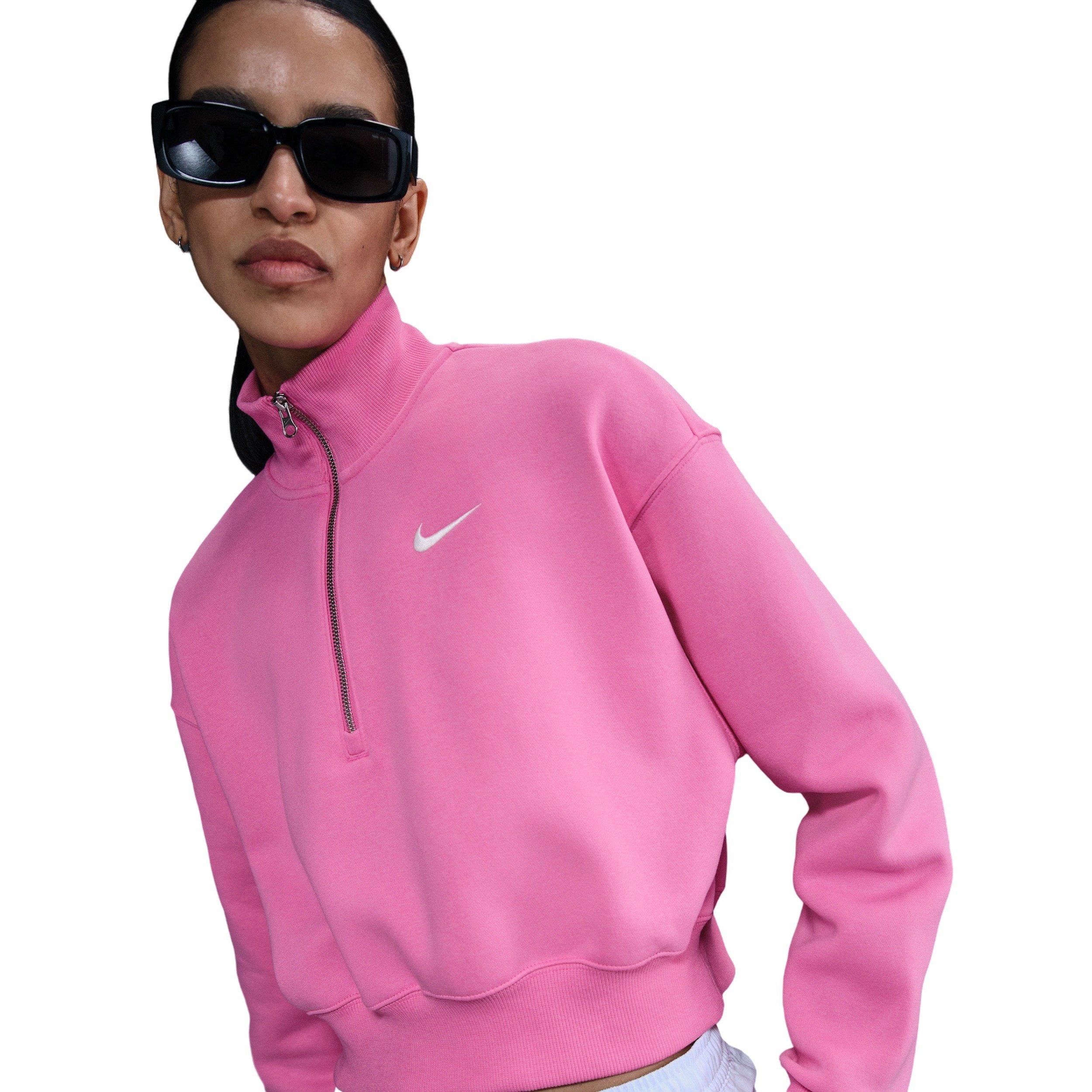 Nike Women's Sportswear Phoenix Fleece 1/4-Zip Cropped Sweatshirt - Pink - PINK Thumbnail View 1