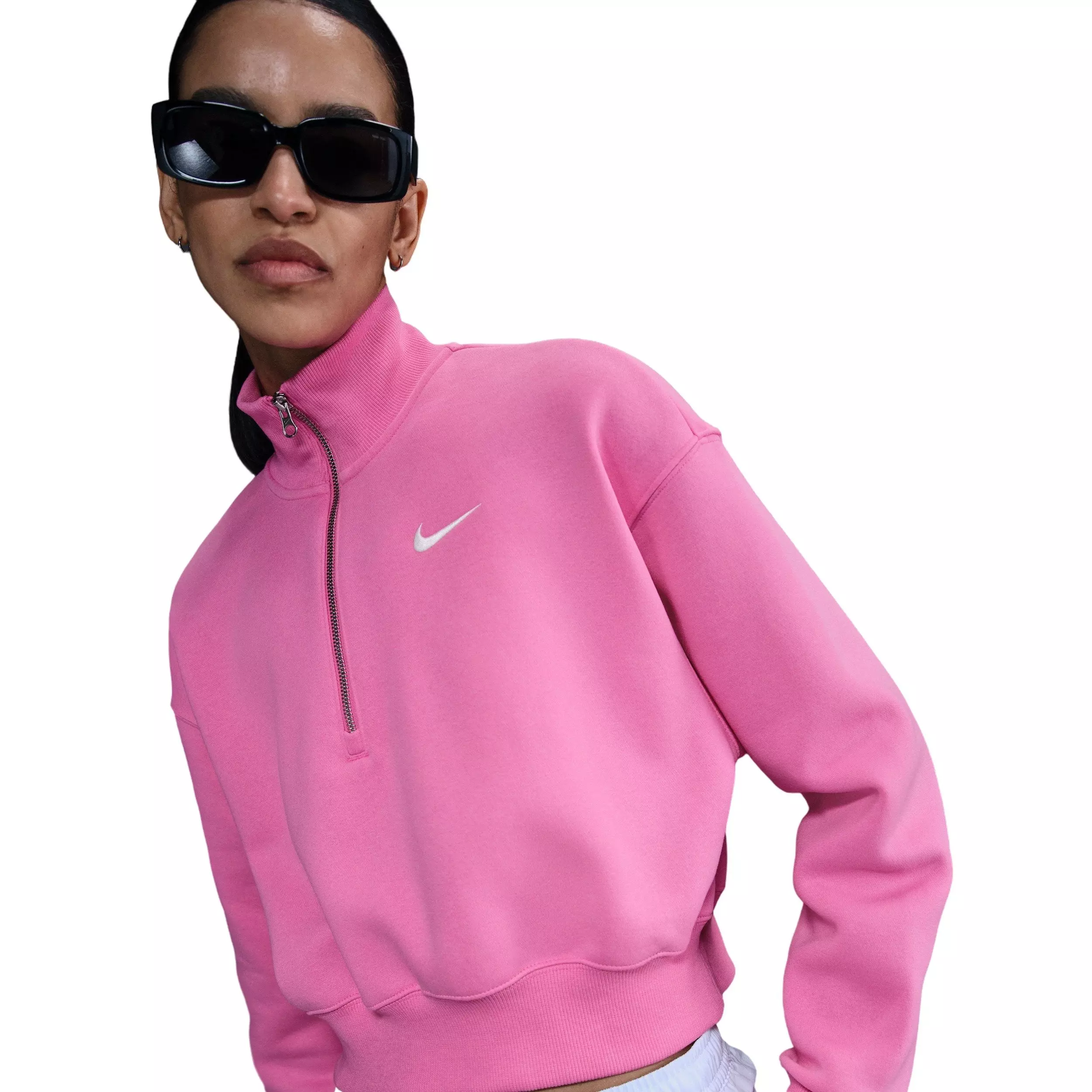 Nike Women's Sportswear Phoenix Fleece 1/4-Zip Cropped Sweatshirt - Pink - PINK