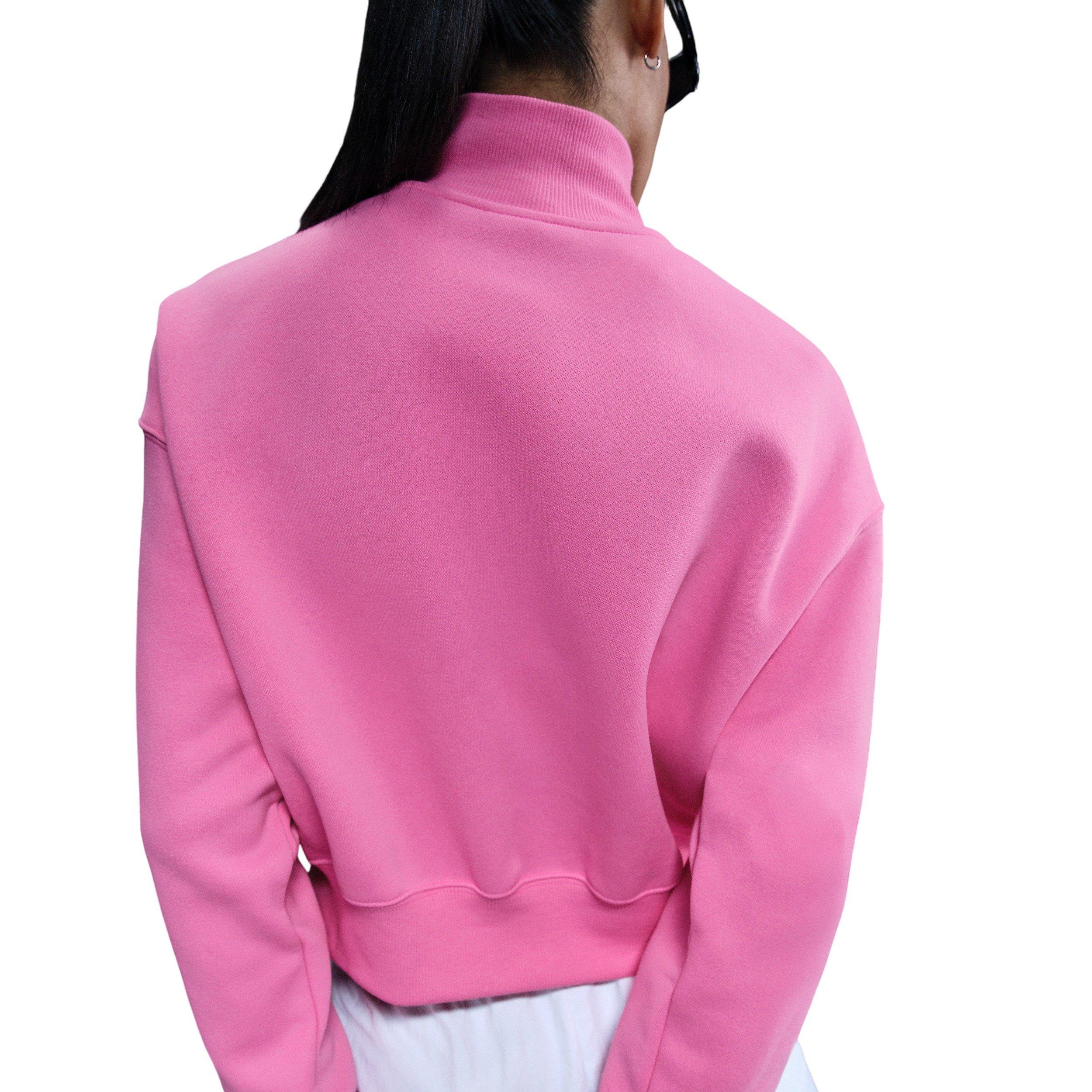 Nike Women's Sportswear Phoenix Fleece 1/4-Zip Cropped Sweatshirt - Pink - PINK Thumbnail View 2