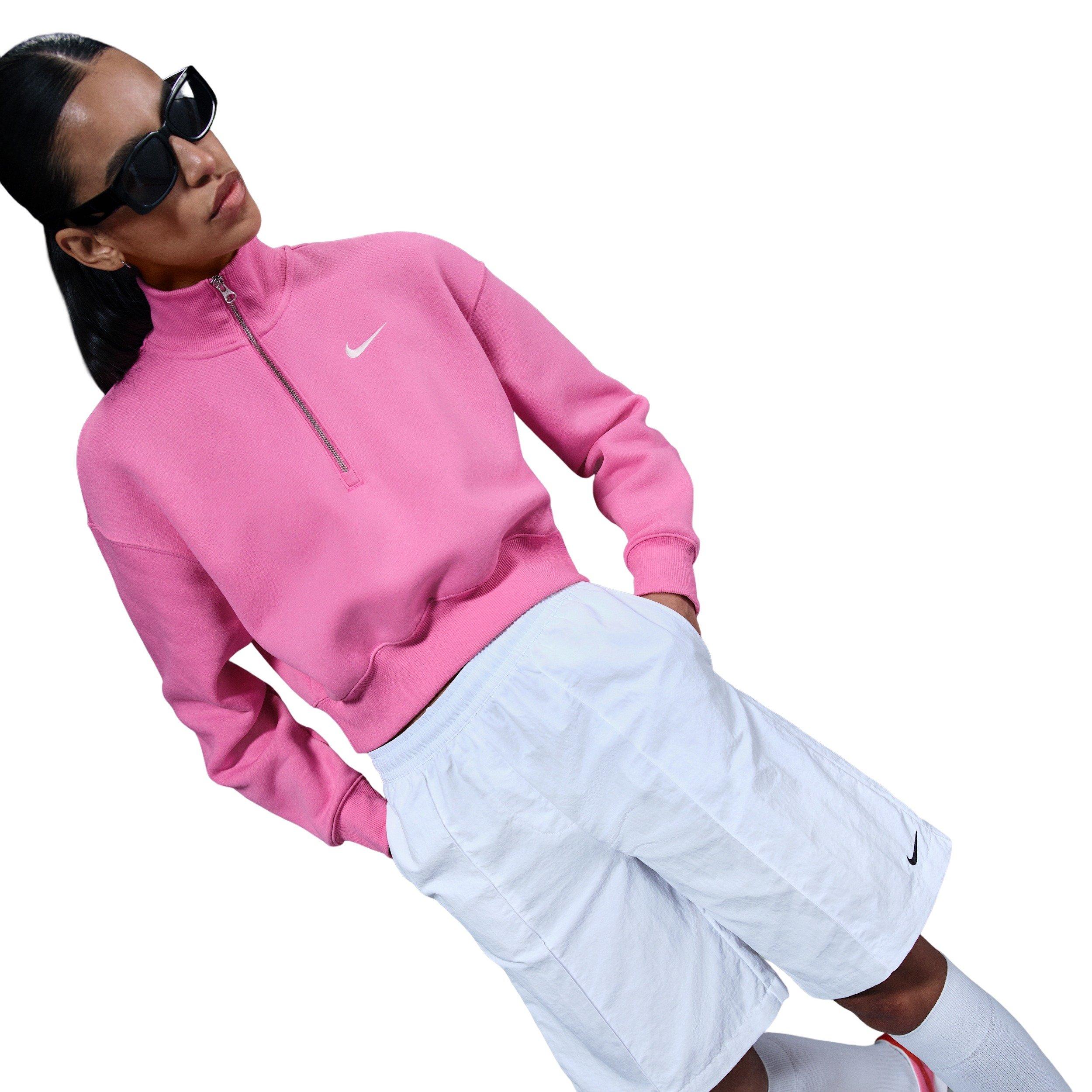 Nike Women's Sportswear Phoenix Fleece 1/4-Zip Cropped Sweatshirt - Pink - PINK Thumbnail View 3