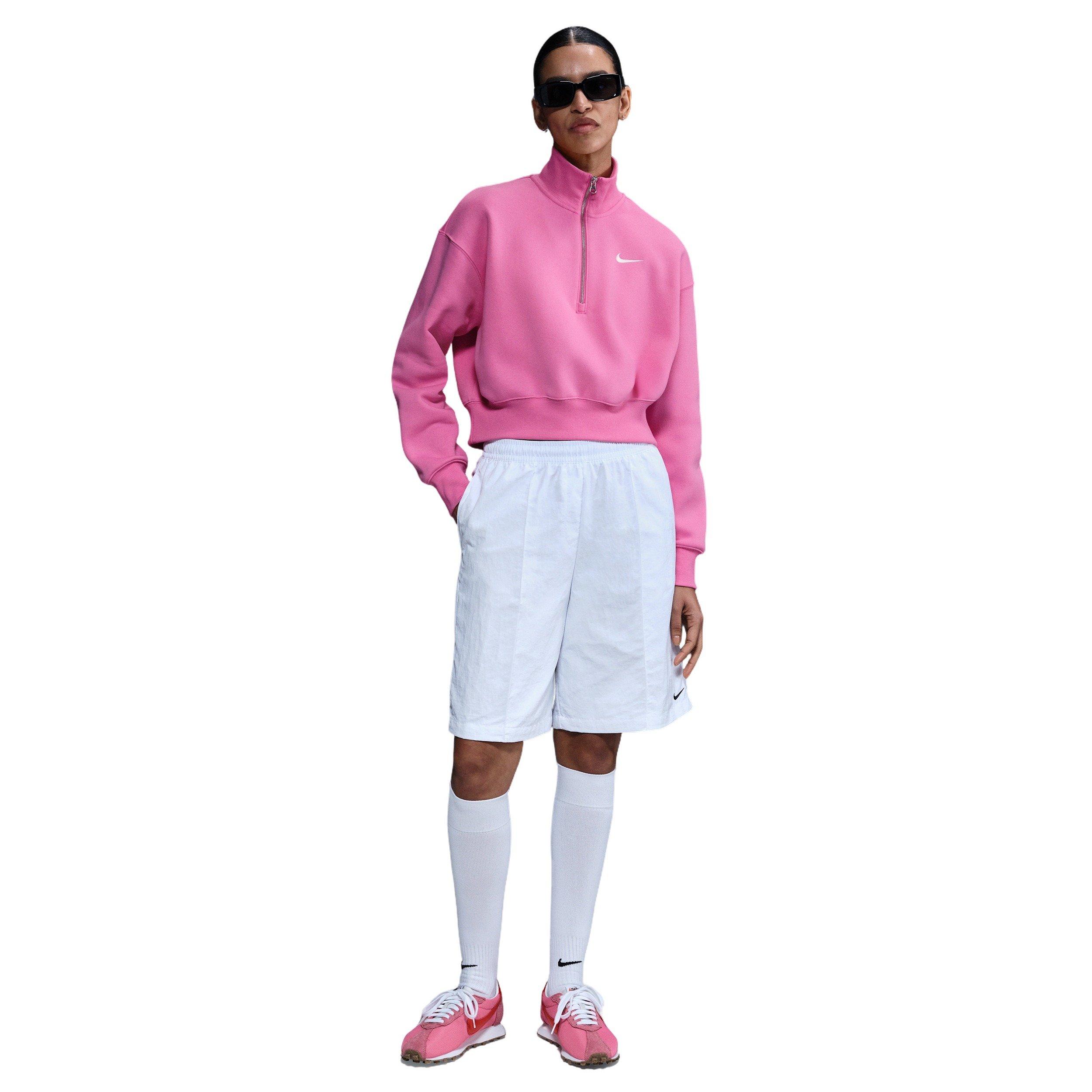 Nike Women's Sportswear Phoenix Fleece 1/4-Zip Cropped Sweatshirt - Pink - PINK Thumbnail View 4