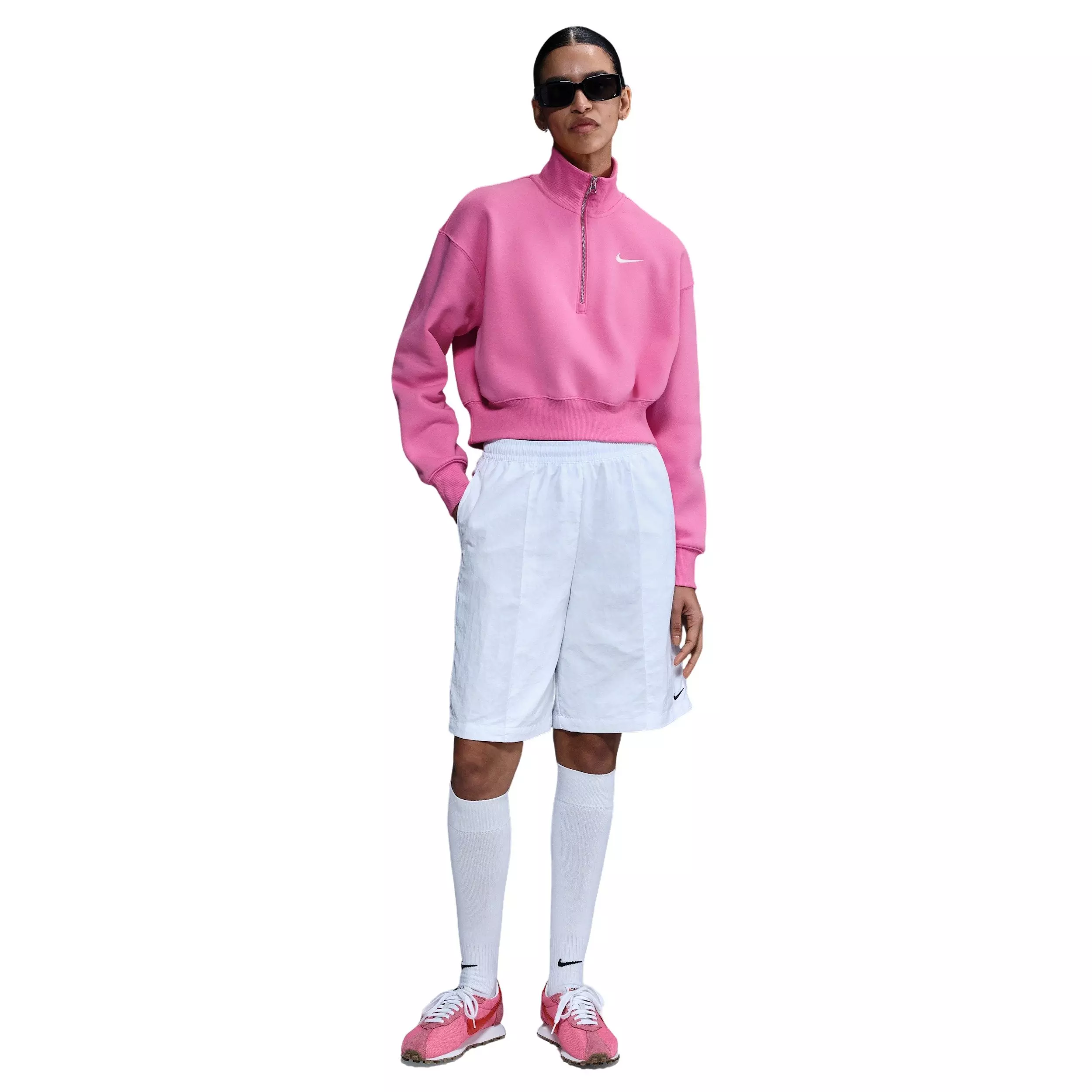 Nike Women's Sportswear Phoenix Fleece 1/4-Zip Cropped Sweatshirt -Pink - PINK