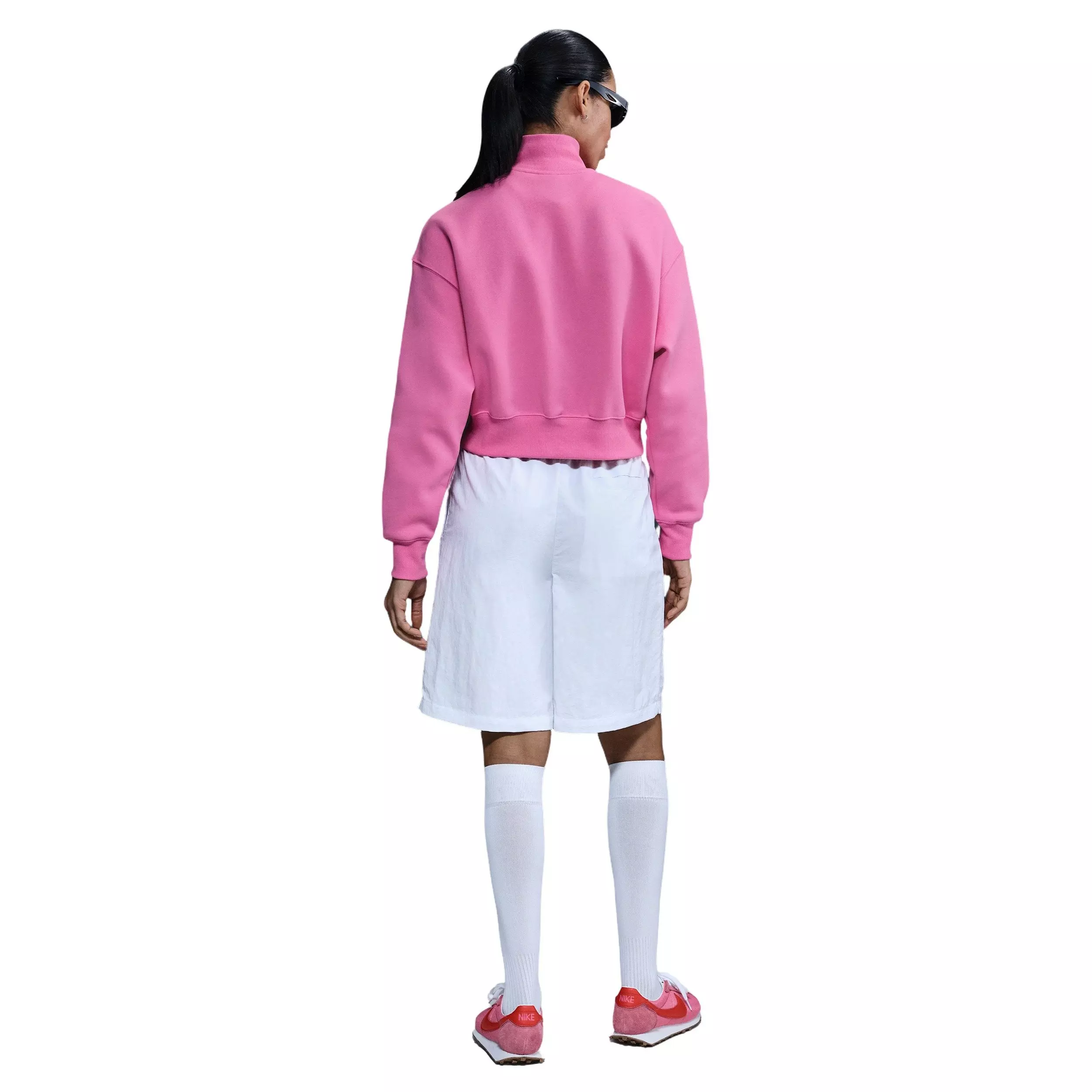 Nike Women's Sportswear Phoenix Fleece 1/4-Zip Cropped Sweatshirt -Pink - PINK