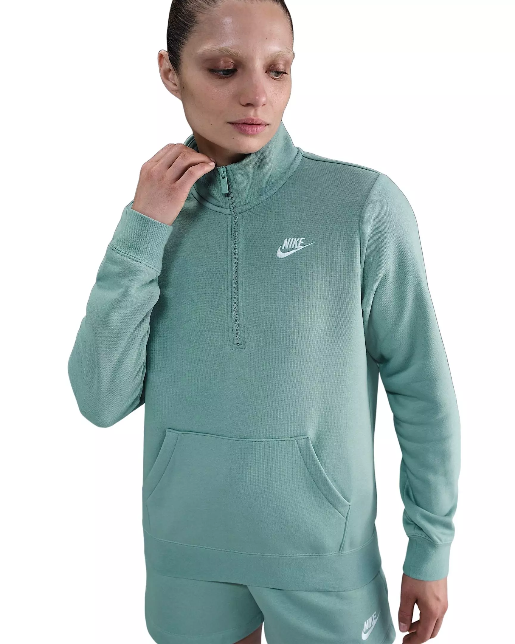 Nike Women's Sportswear Club Fleece Standard 1/4-Zip Sweatshirt - Green/White - GREEN/WHITE