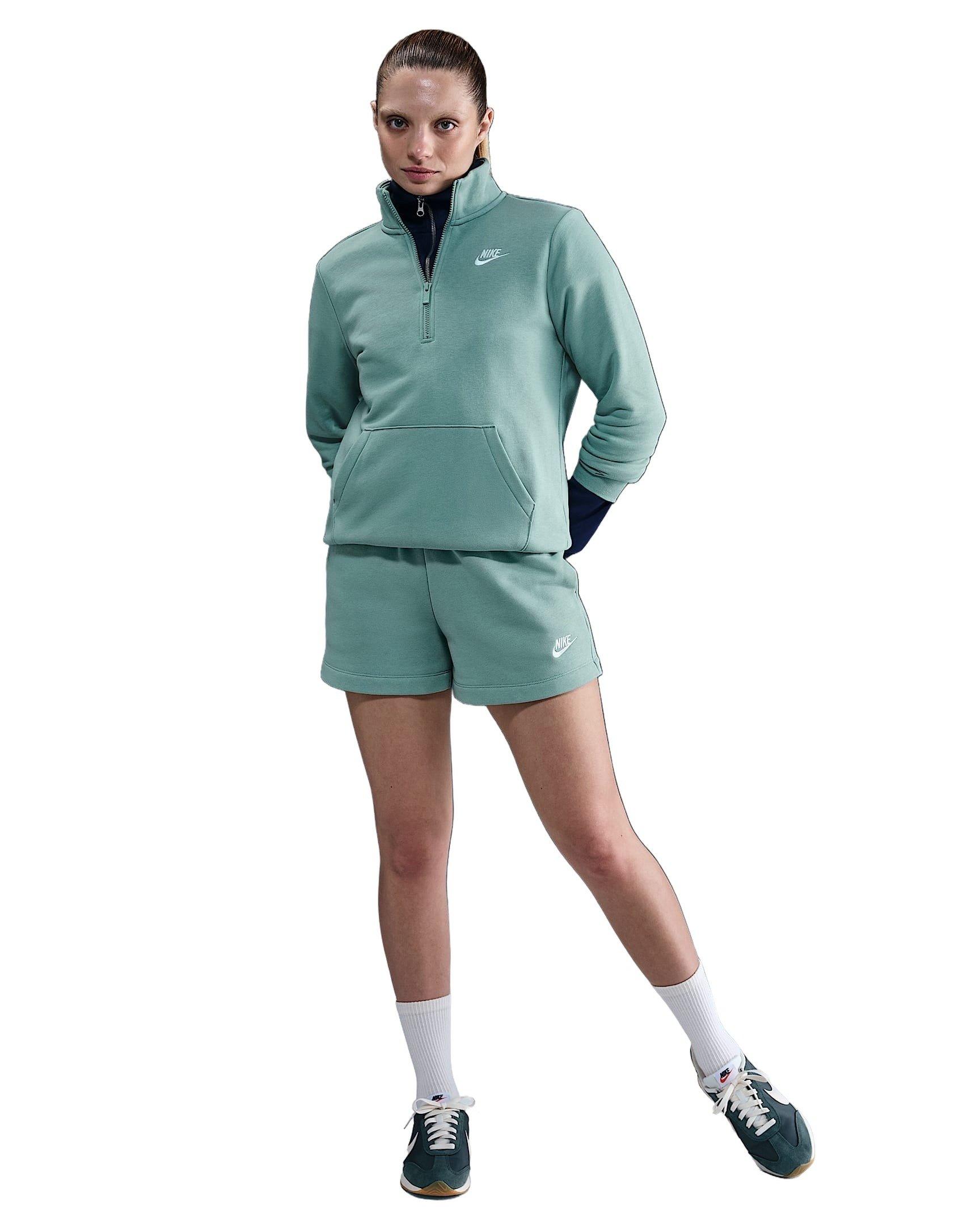 Nike Women's Sportswear Club Fleece Standard 1/4-Zip Sweatshirt - Green/White - GREEN/WHITE Thumbnail View 4