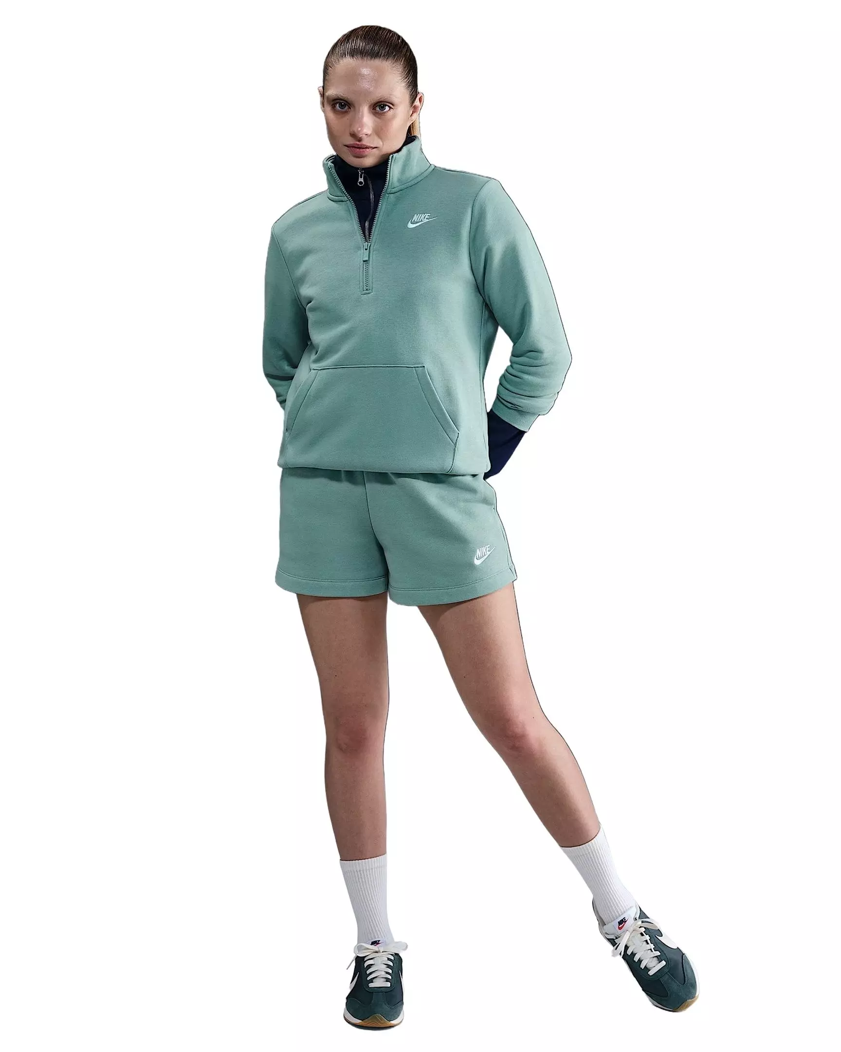 Nike Women's Sportswear Club Fleece Standard 1/4-Zip Sweatshirt - Green/White - GREEN/WHITE