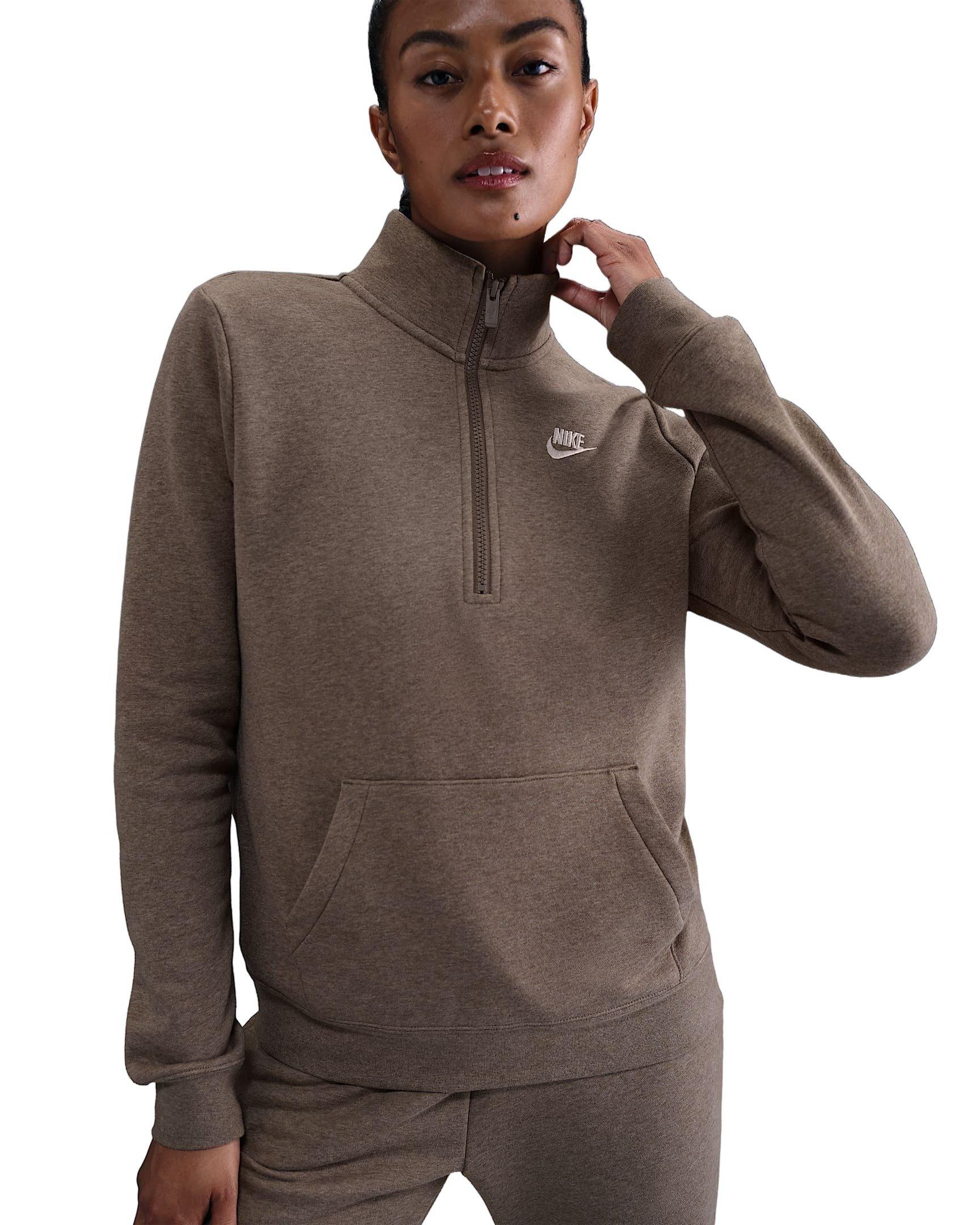 Nike Women's Sportswear Club Fleece Standard 1/4-Zip Sweatshirt - Brown/White - BROWN/WHITE Thumbnail View 1