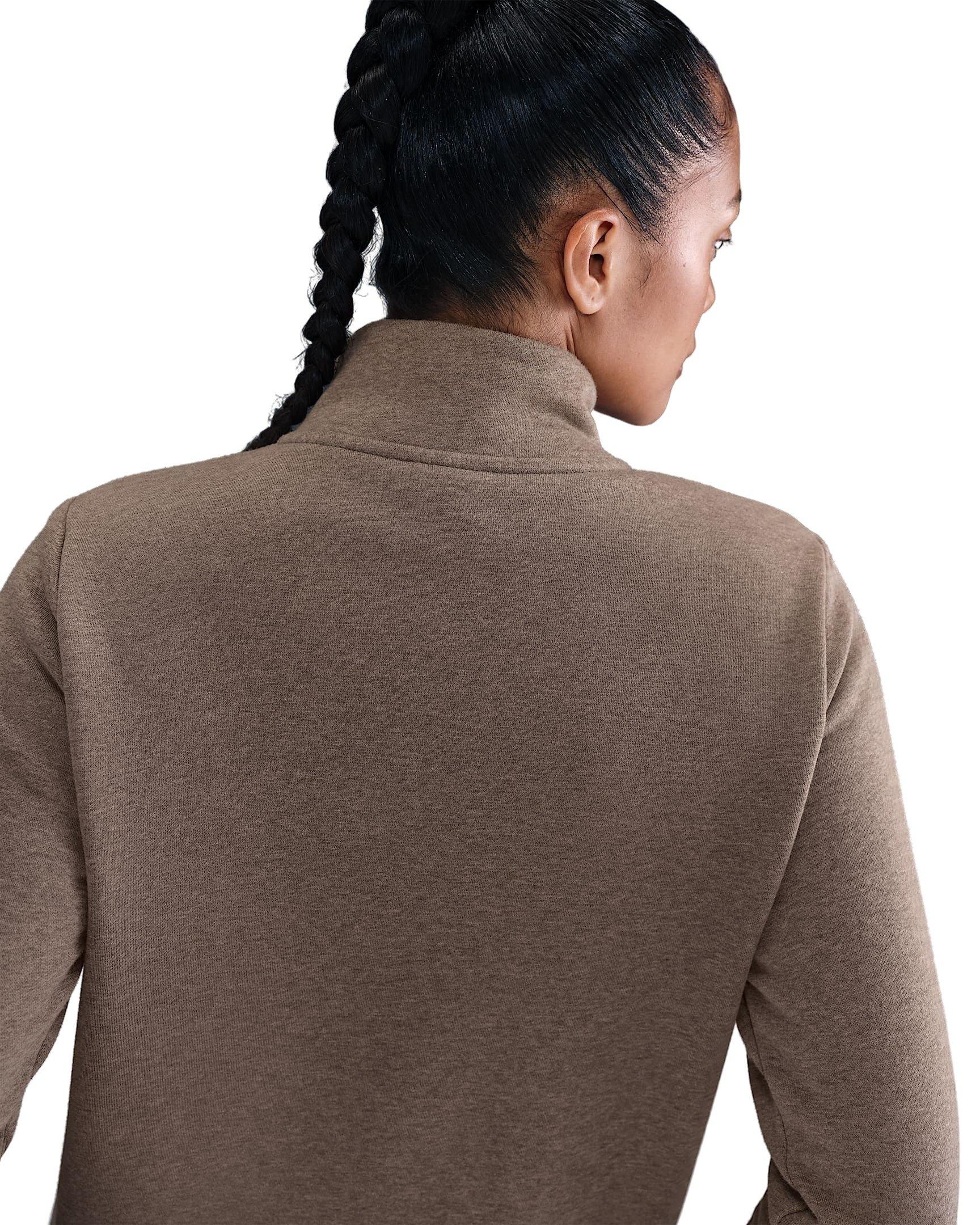 Nike Women's Sportswear Club Fleece Standard 1/4-Zip Sweatshirt -Brown/White - BROWN/WHITE Thumbnail View 2