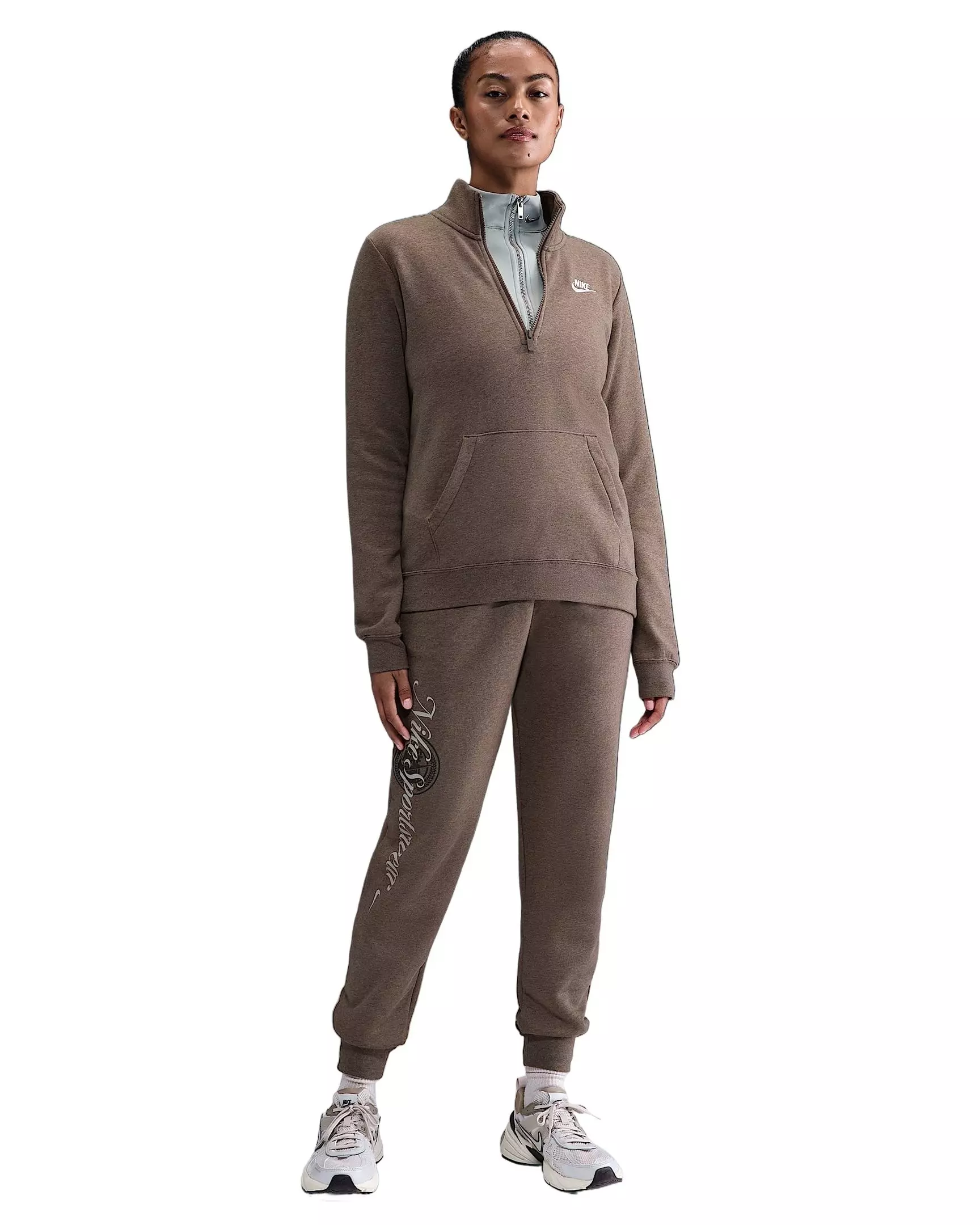 Nike Women's Sportswear Club Fleece Standard 1/4-Zip Sweatshirt - Brown/White - BROWN/WHITE