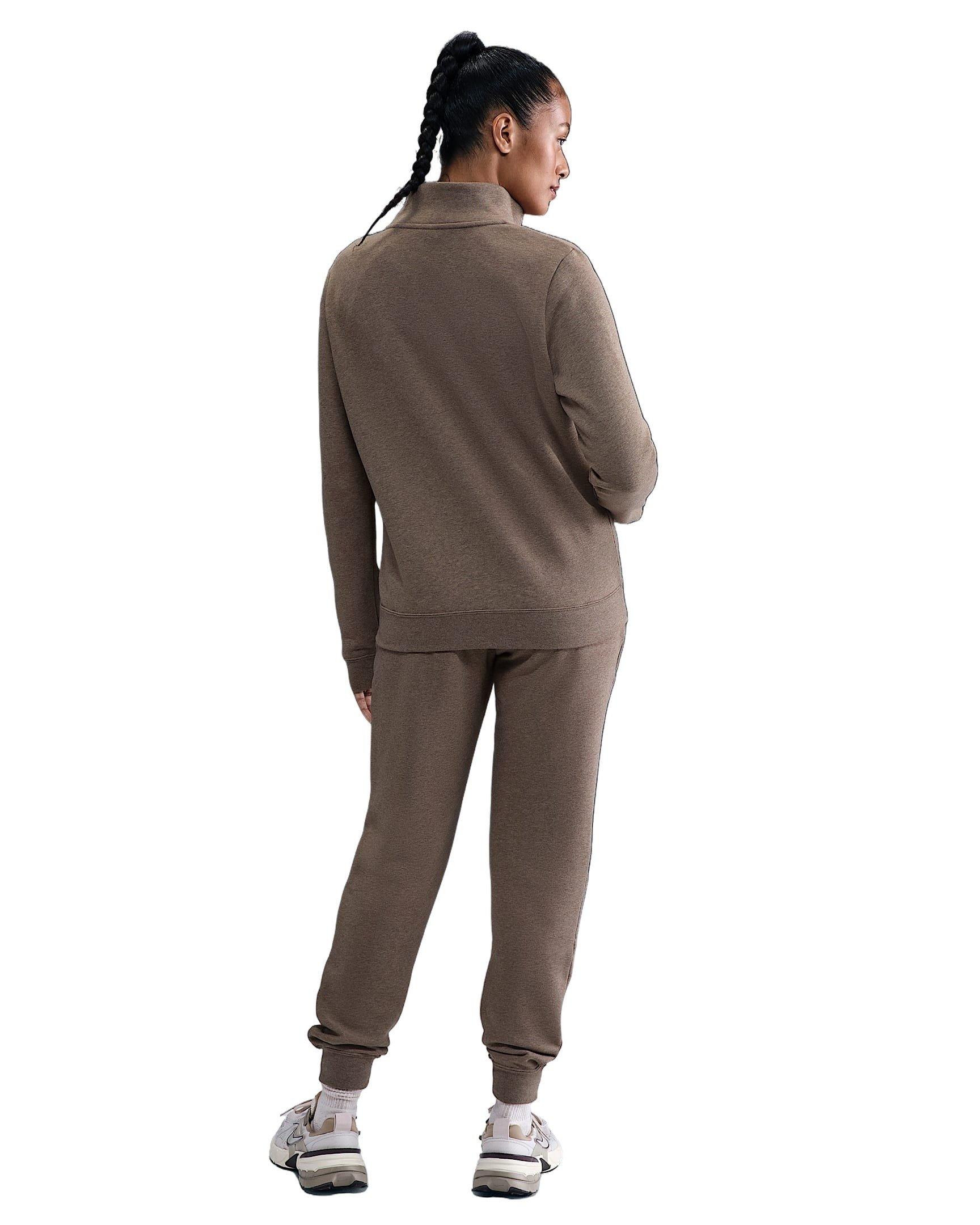 Nike Women's Sportswear Club Fleece Standard 1/4-Zip Sweatshirt - Brown/White - BROWN/WHITE Thumbnail View 5