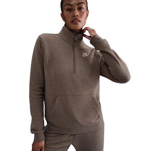 Nike Women's Sportswear Club Fleece Standard 1/4-Zip Sweatshirt -Brown/White