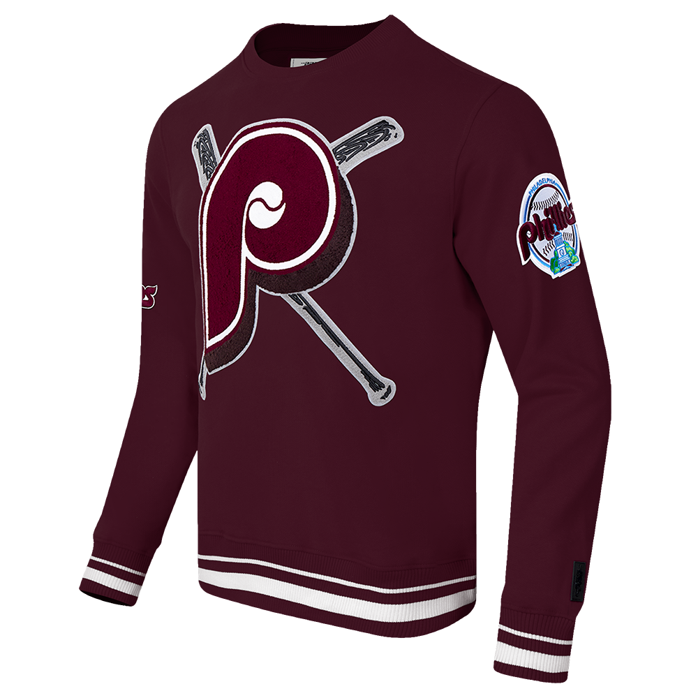 Pro Standard Men's MLB Philadelphia Phillies Retro Mashup Rib Crewneck -Wine - WINE Thumbnail View 3